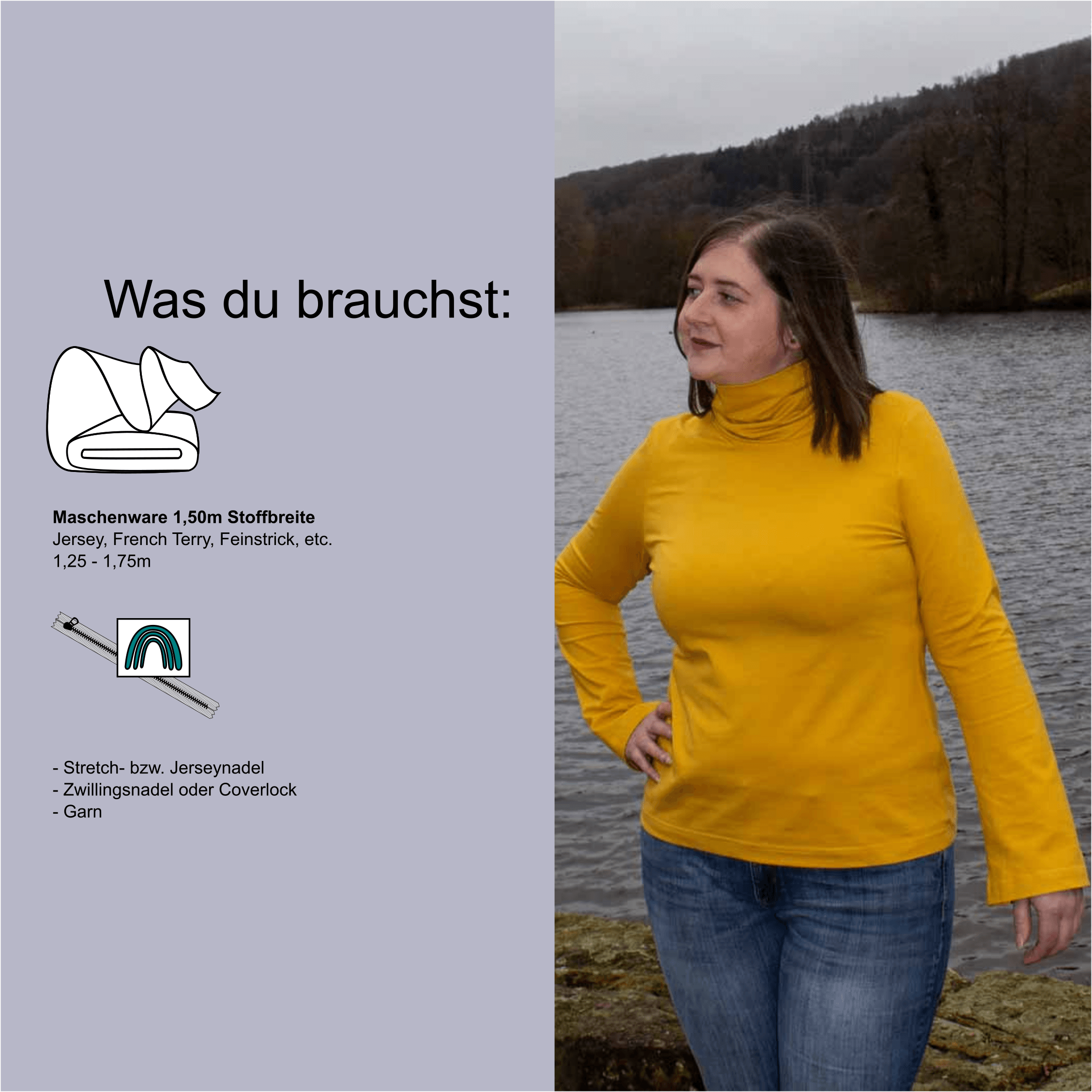 Schnittmuster Rollkragenpullover „Von zirpenden Grillen“ Damen Gr. 32 - 62 : - Sewando
