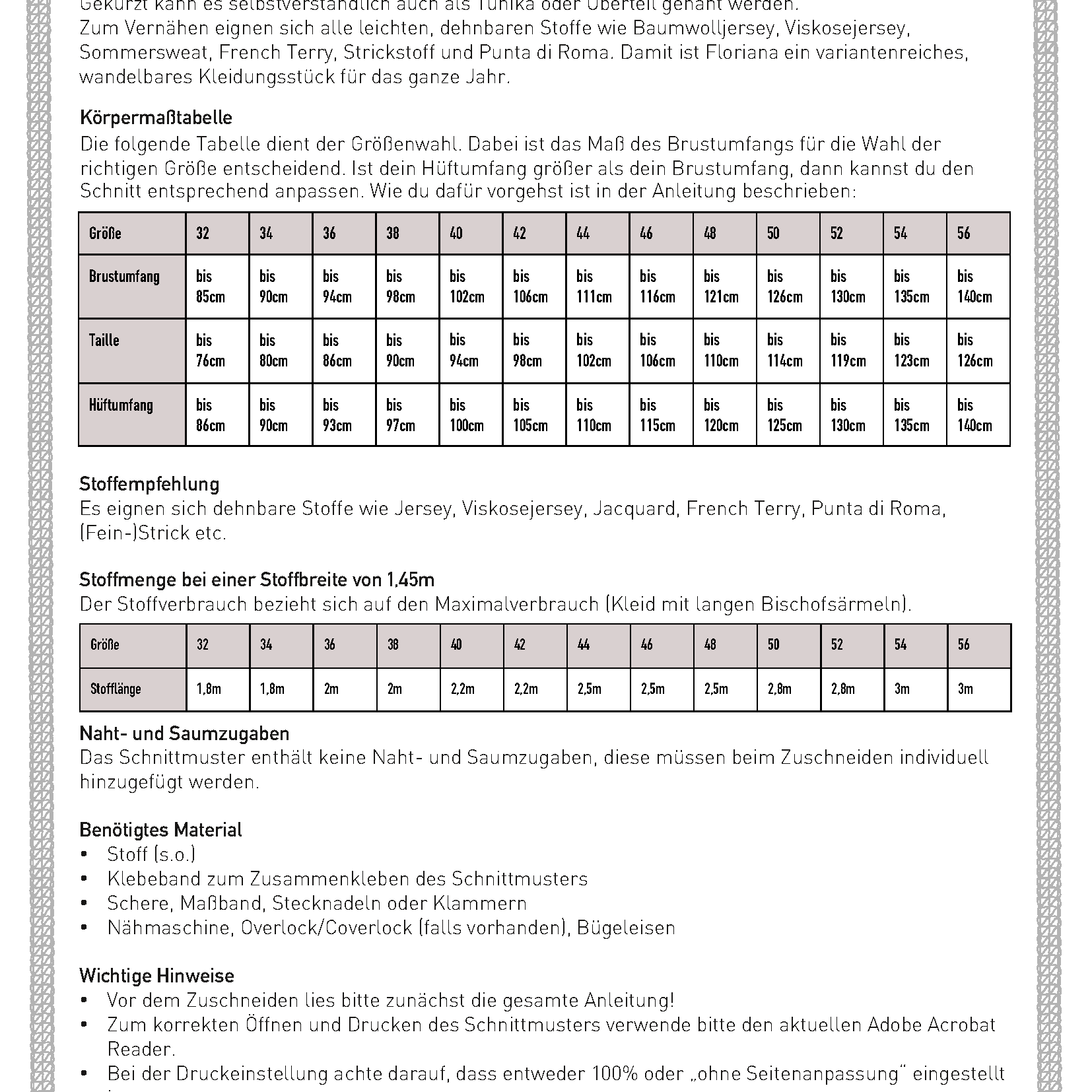 Schnittmuster Varianten-Kleid FLORIANA (32-56): - Sewando