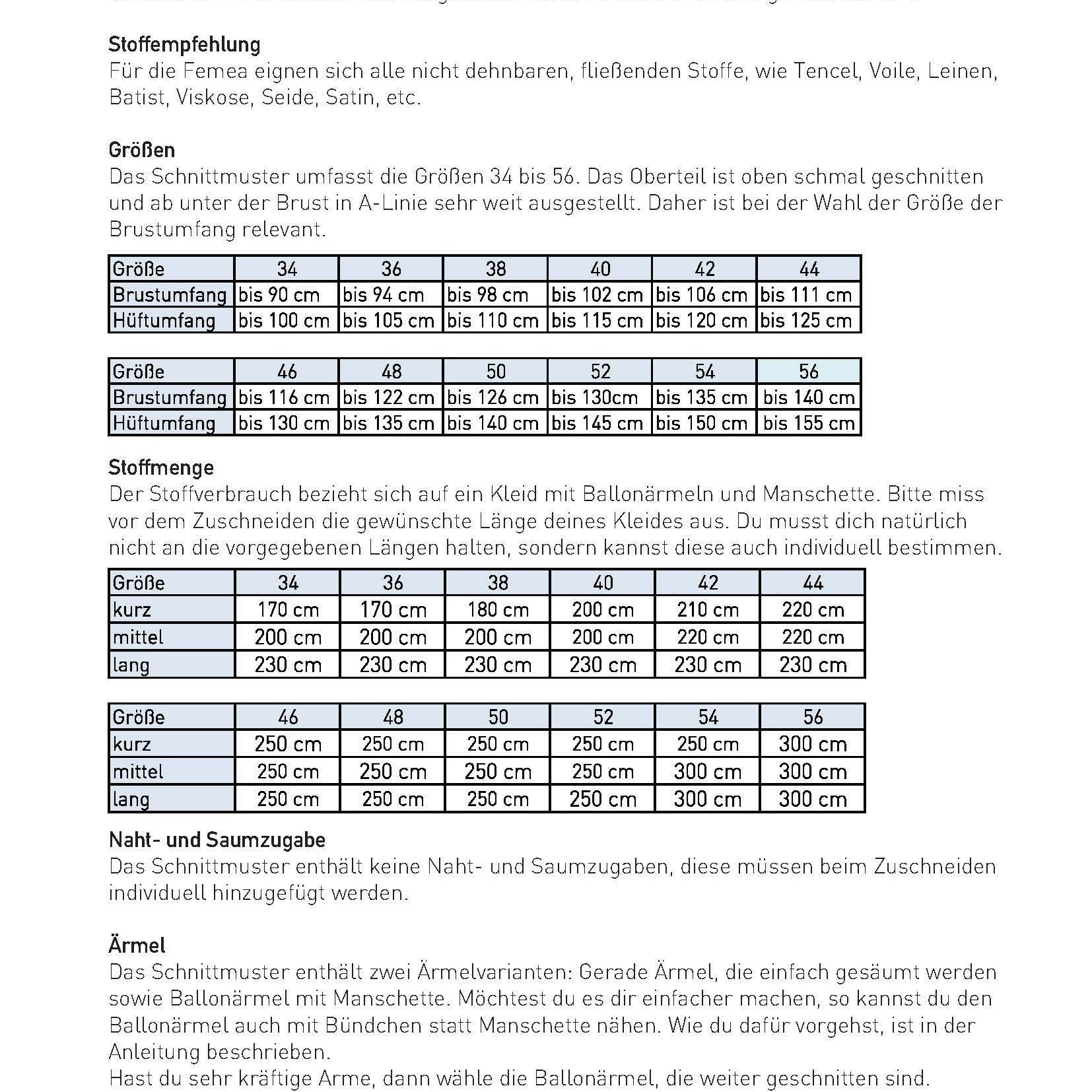 Schnittmuster Kleid, Bluse in A-Linie FEMEA (34-56) : - Sewando