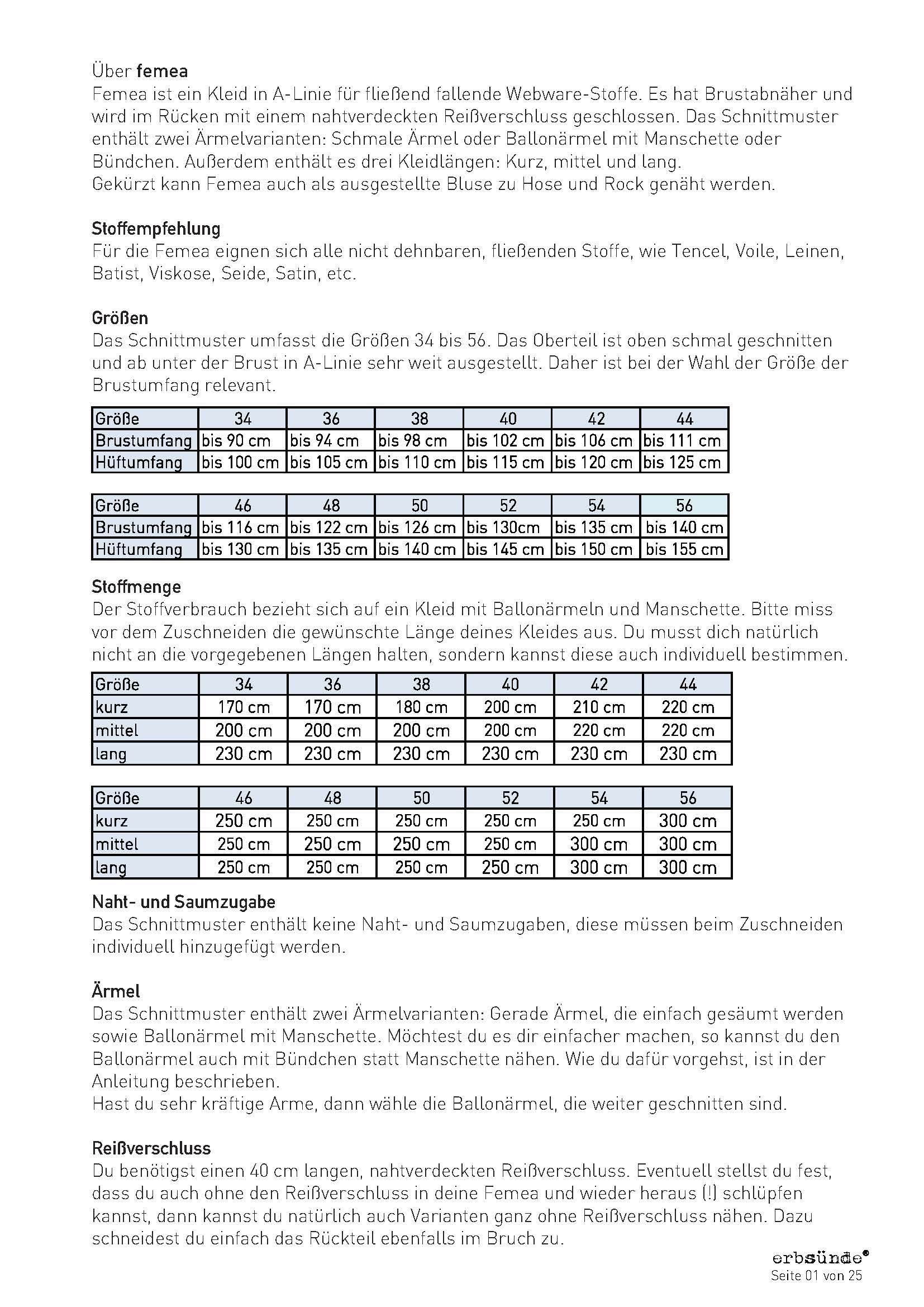 Schnittmuster Kleid, Bluse in A-Linie FEMEA (34-56) : - Sewando