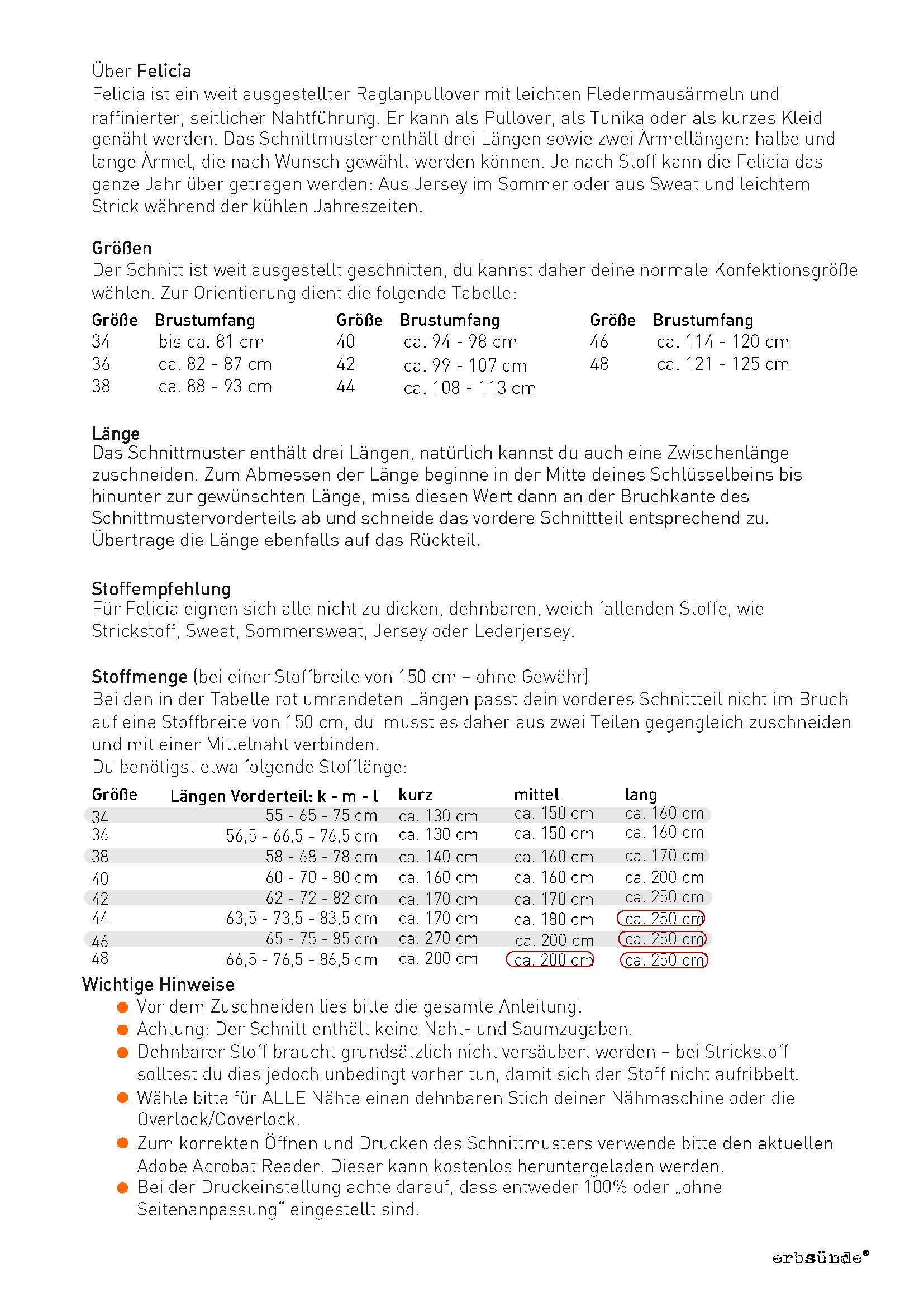 Schnittmuster Raglan Pullover Tunika FELICIA (34-48) : - Sewando