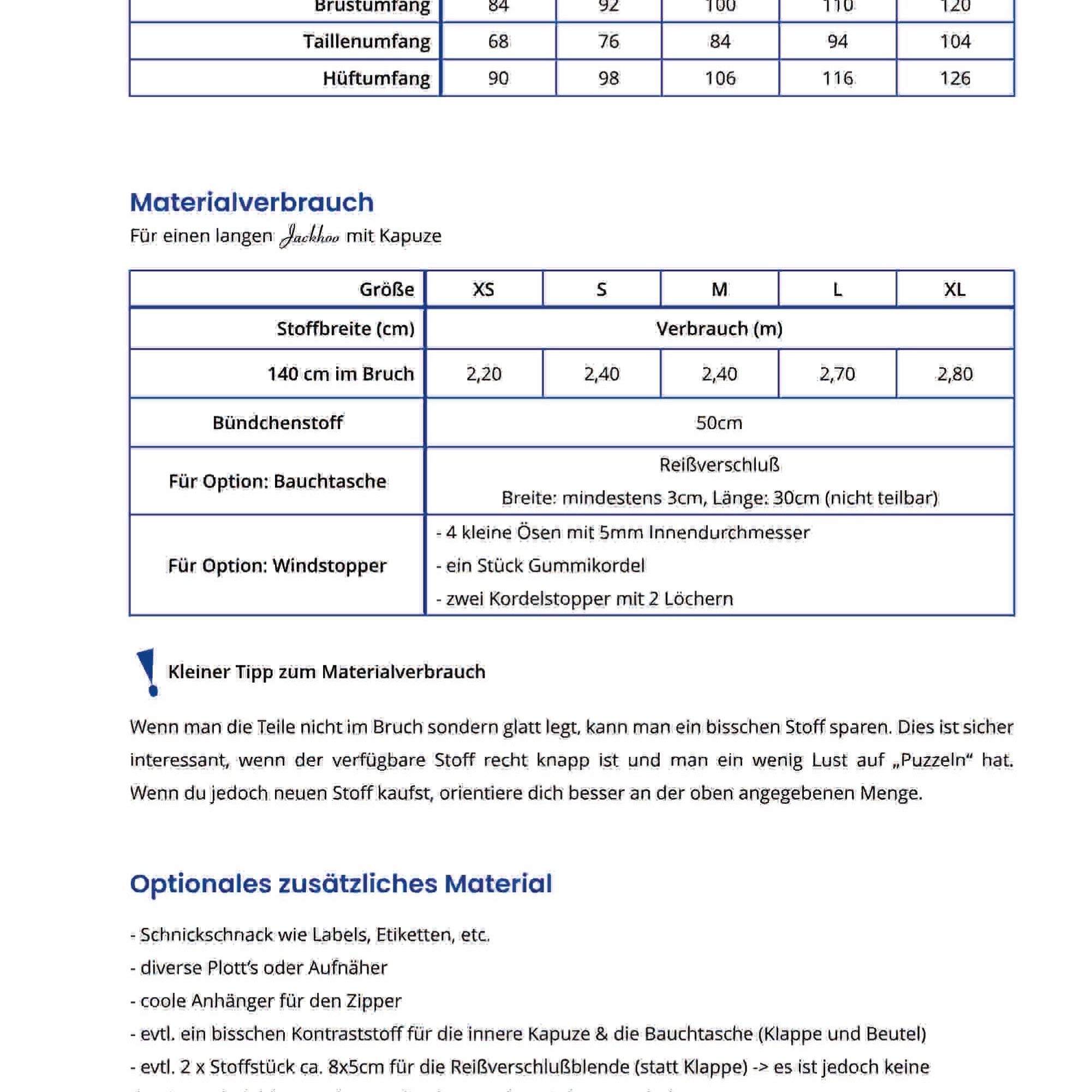 Schnittmuster Hoodiejacke Jackhoo, Größe XS - XL : - Sewando