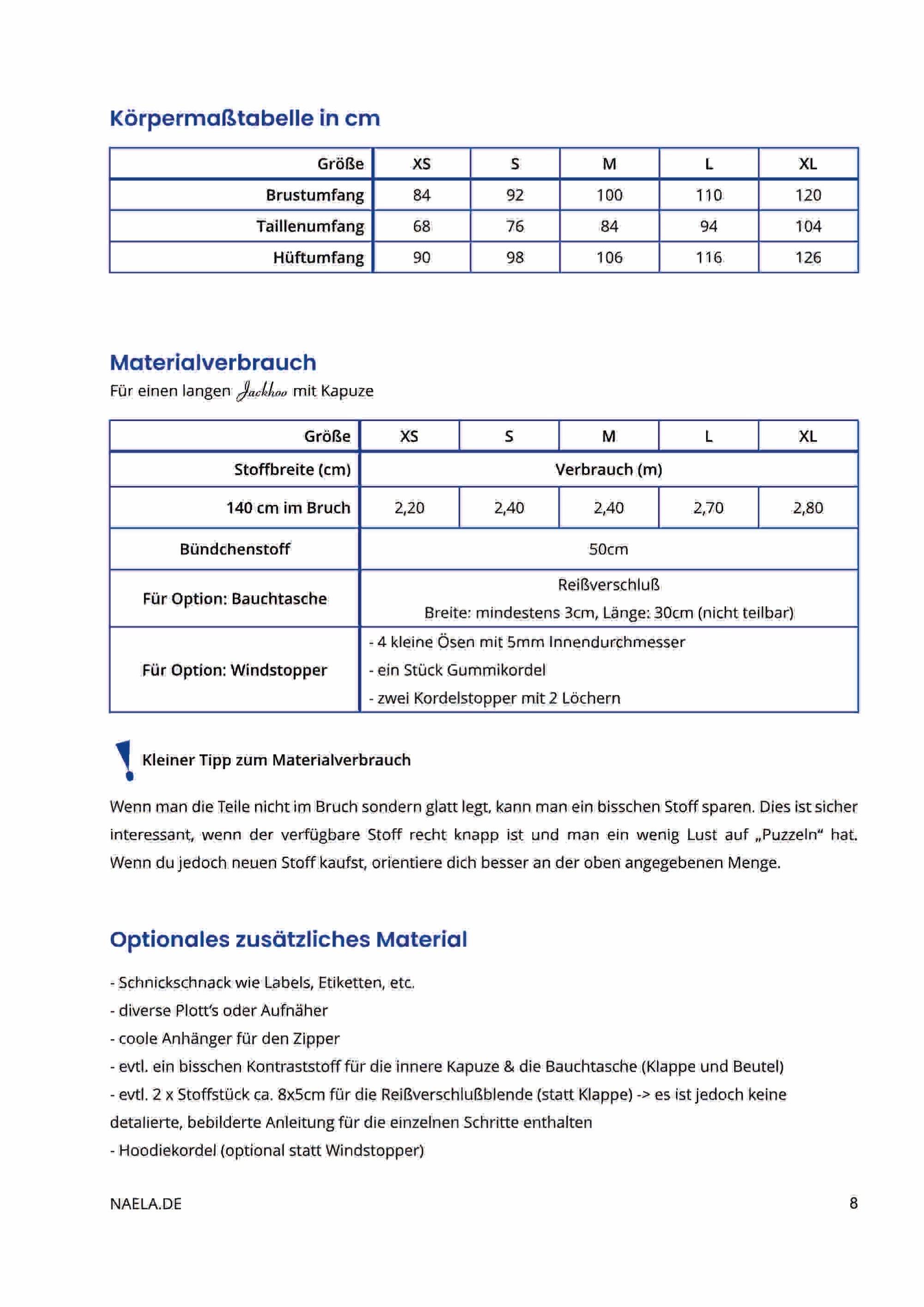 Schnittmuster Hoodiejacke Jackhoo, Größe XS - XL : - Sewando