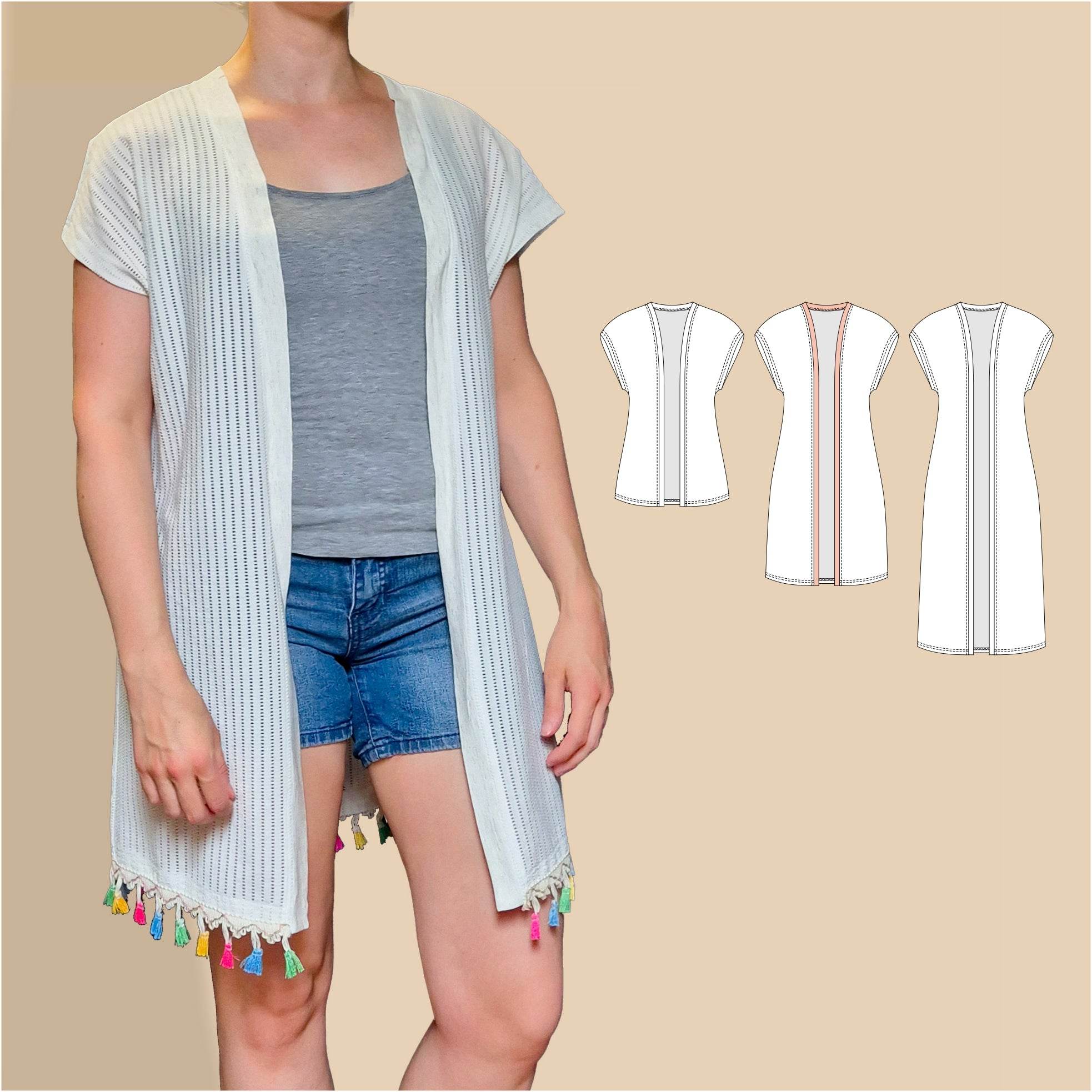 Schnittmuster Mia - offene Weste & ärmelloser Cardigan Gr. 34-50 / BU 80-116 cm - Sewando