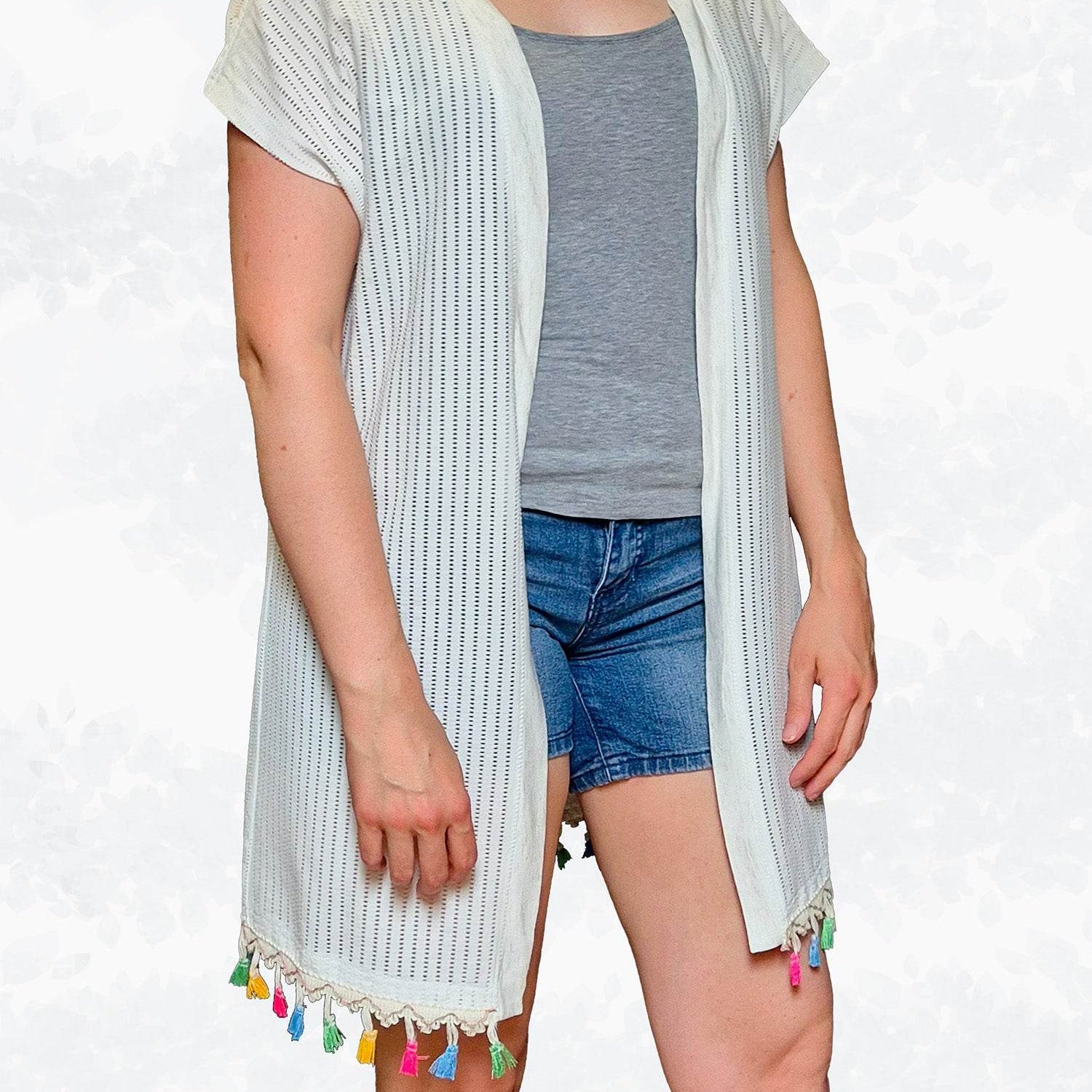 Schnittmuster Mia - offene Weste & ärmelloser Cardigan Gr. 34-50 / BU 80-116 cm - Sewando