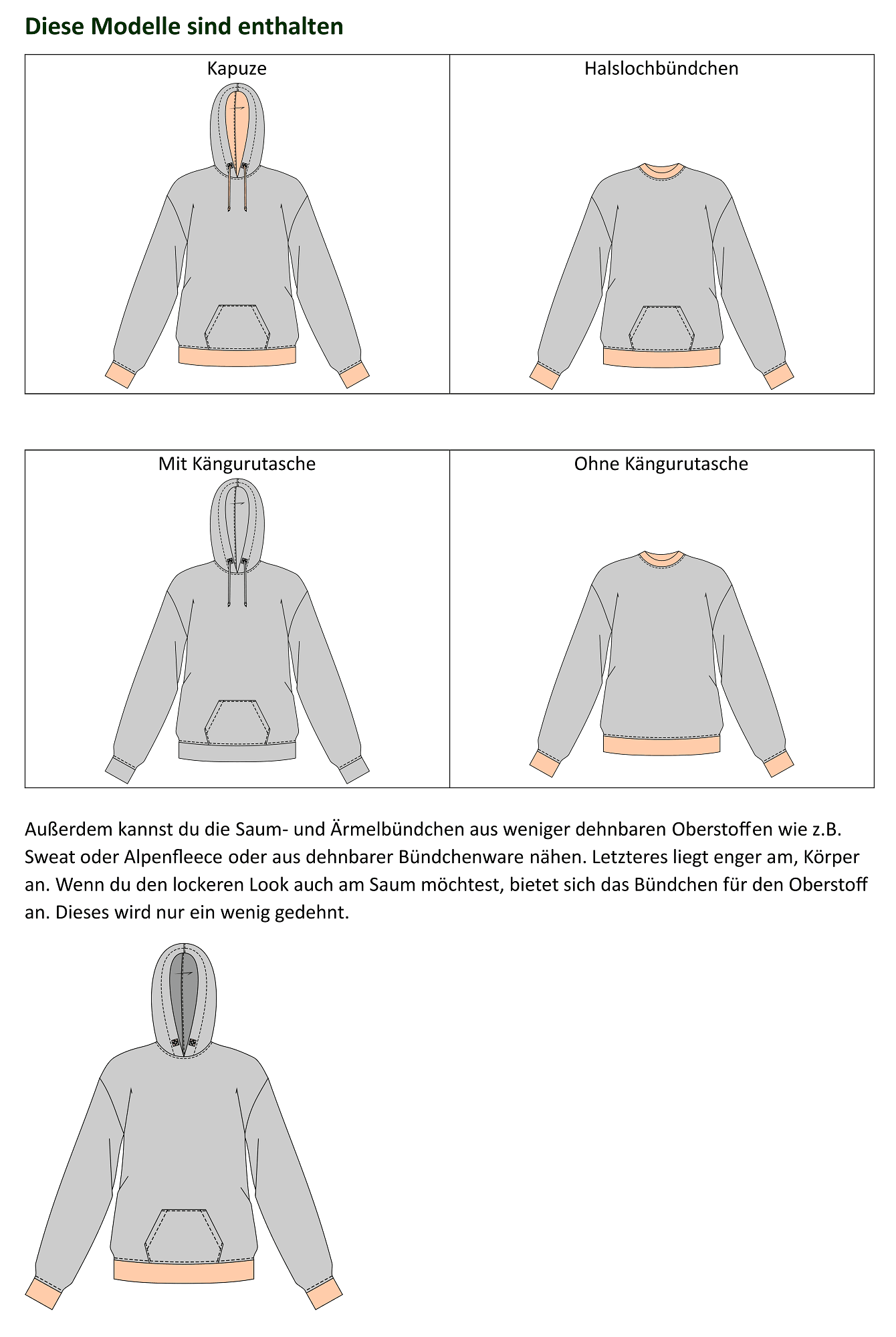 Schnittmuster Mika – Oversize Hoodie & Sweater mit Kapuze oder Bündchen Gr. 34-50/ Bu 80-116 - Sewando
