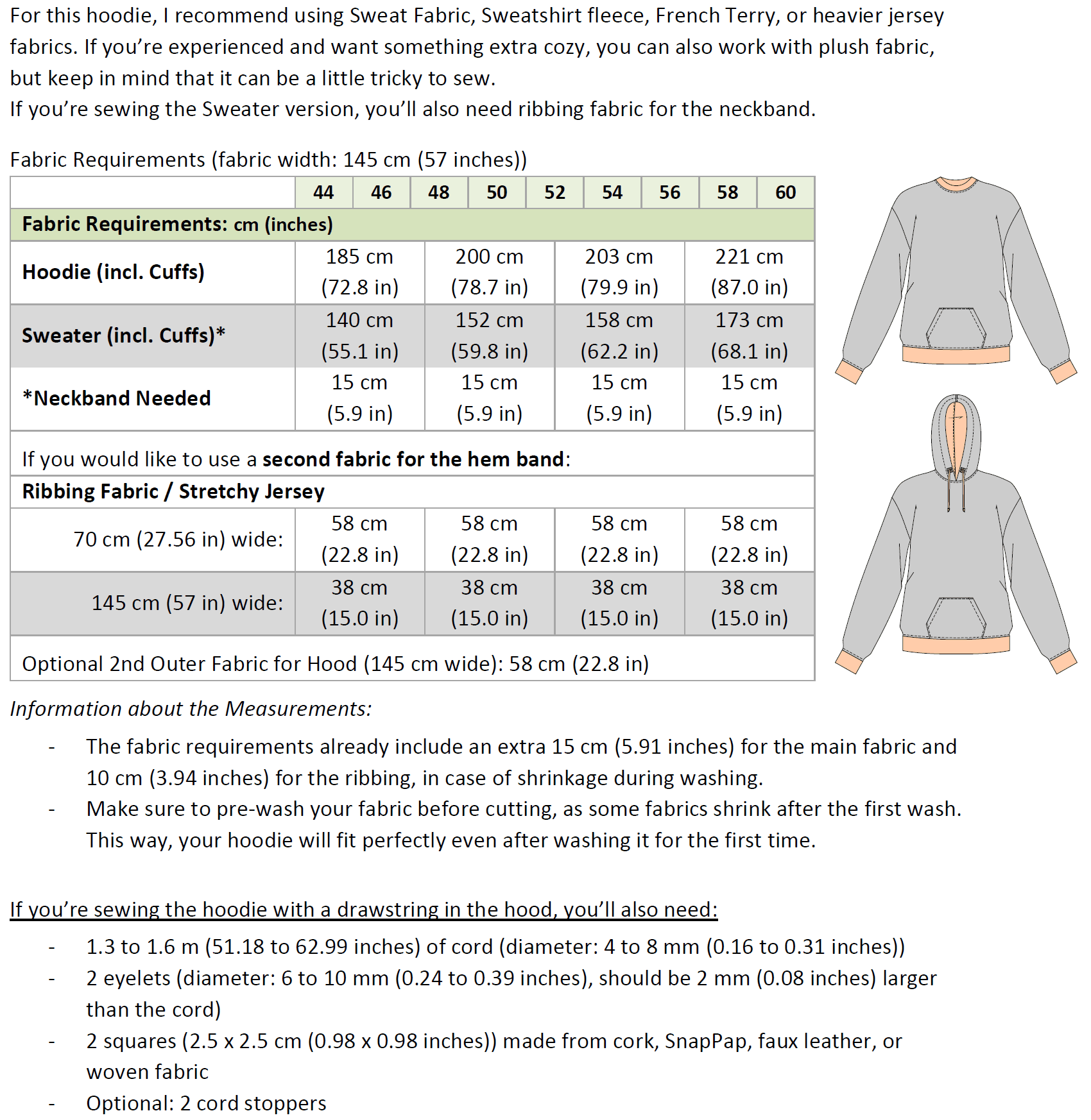 Schnittmuster Mika – Oversize Hoodie & Sweater mit Kapuze oder Bündchen Gr. 34-50/ Bu 80-116 - Sewando