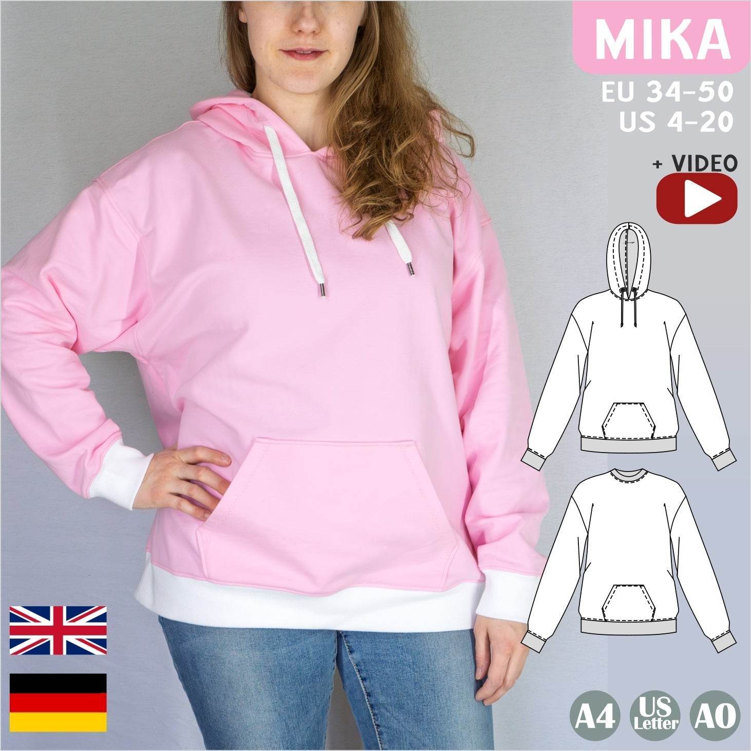 Mika – Oversize Hoodie & Sweater mit Kapuze oder Bündchen Gr. 34-50/ Bu 80-116 - Sewando