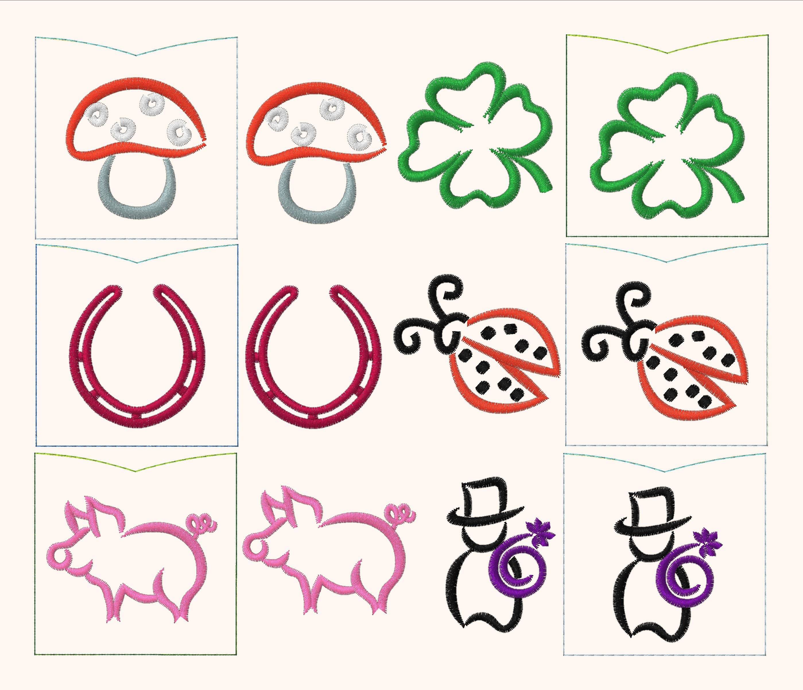12x Stickdatei Glücksminis ITH und Satinstick - Sewando