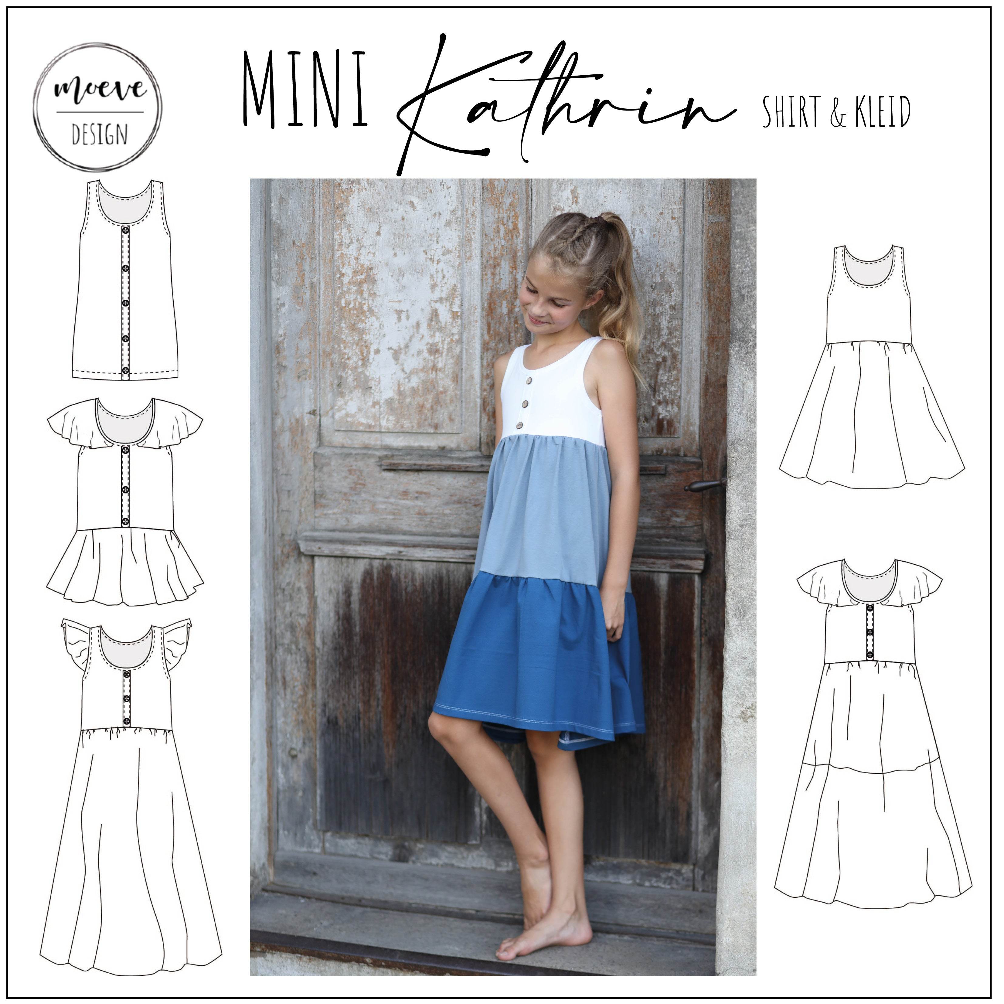 Schnittmuster Trägershirt und Kleid Mini Kathrin Gr. 86 - 164 - Sewando