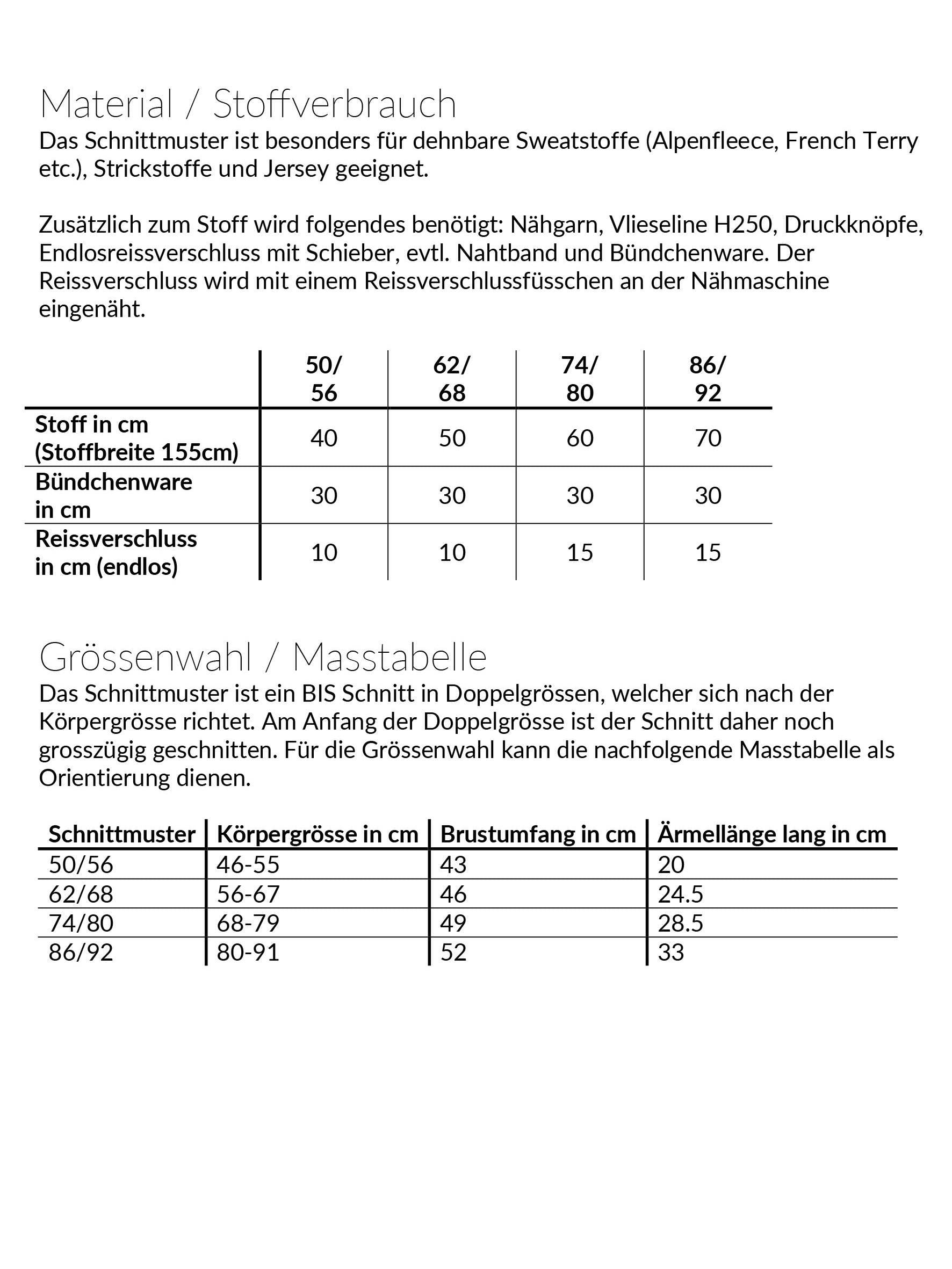 Mini Schwiiz-Hoodie, Schnittmuster Grösse 50-92 - Sewando