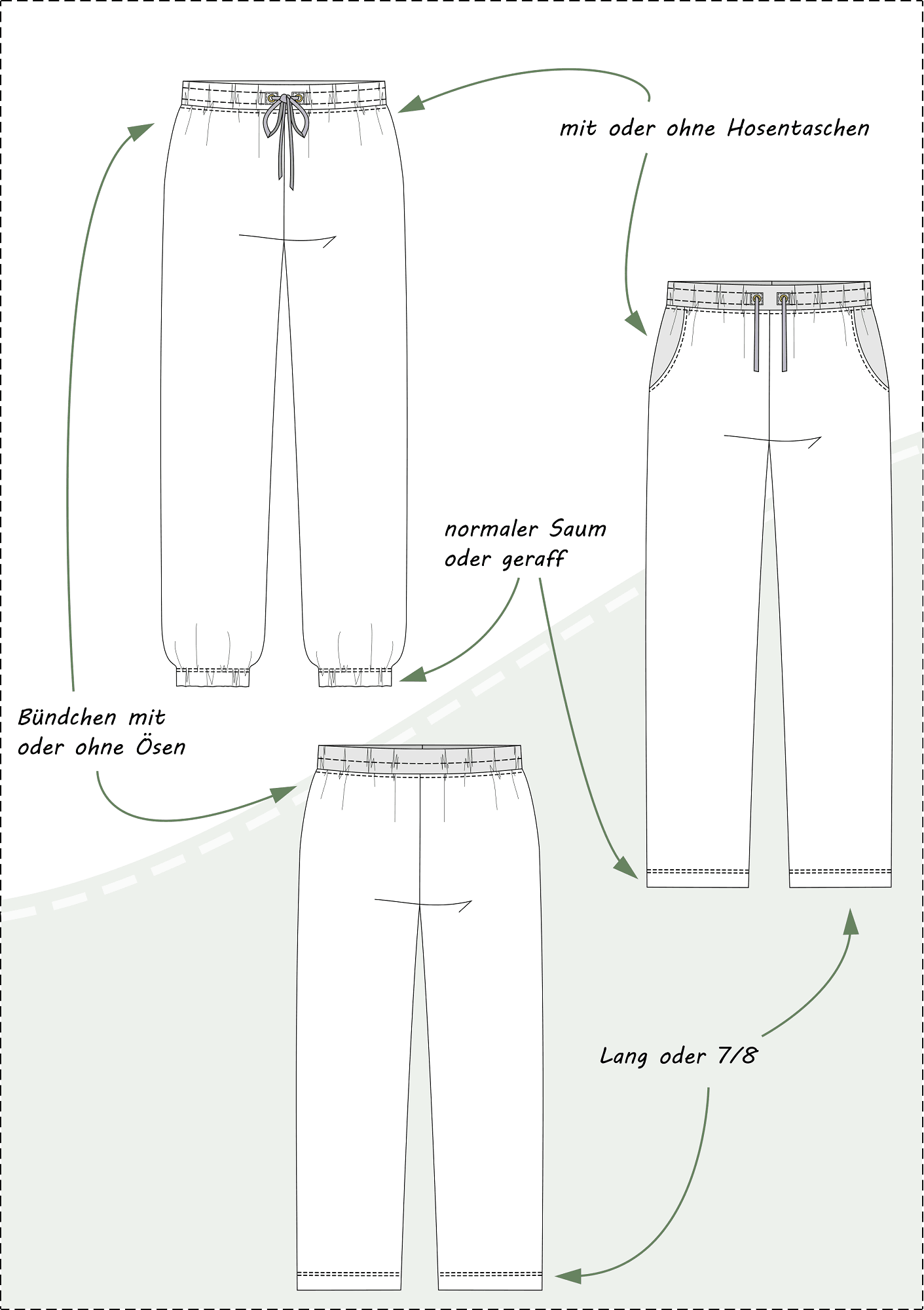 Schnittmuster Mira – Bequeme Jerseyhose in 2 Längen mit oder ohne Taschen Gr. 34-50 - Sewando