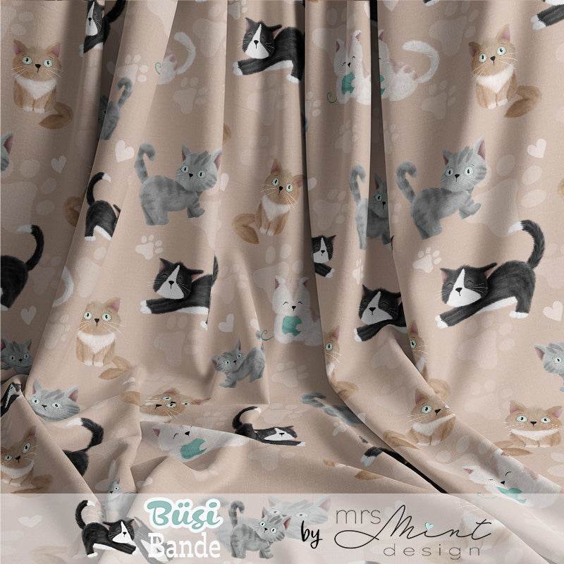 Stoffdesign - Büsi Bande - Katzen beige - nicht exkusiv: - Sewando