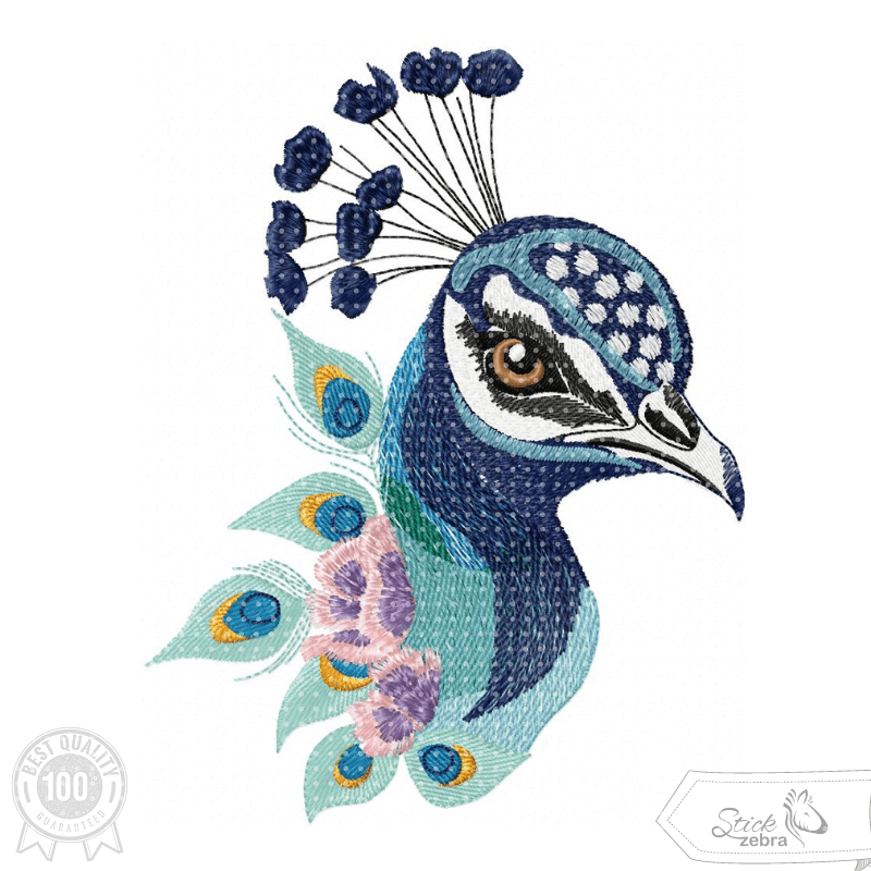 Eleganter Pfau mit floralen Akzenten – Stickdatei für deine Stickmaschine - Sewando