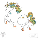 Einhorn Stickdatei, sternenreiches Doodle Kindermotiv für deine Stickmaschine