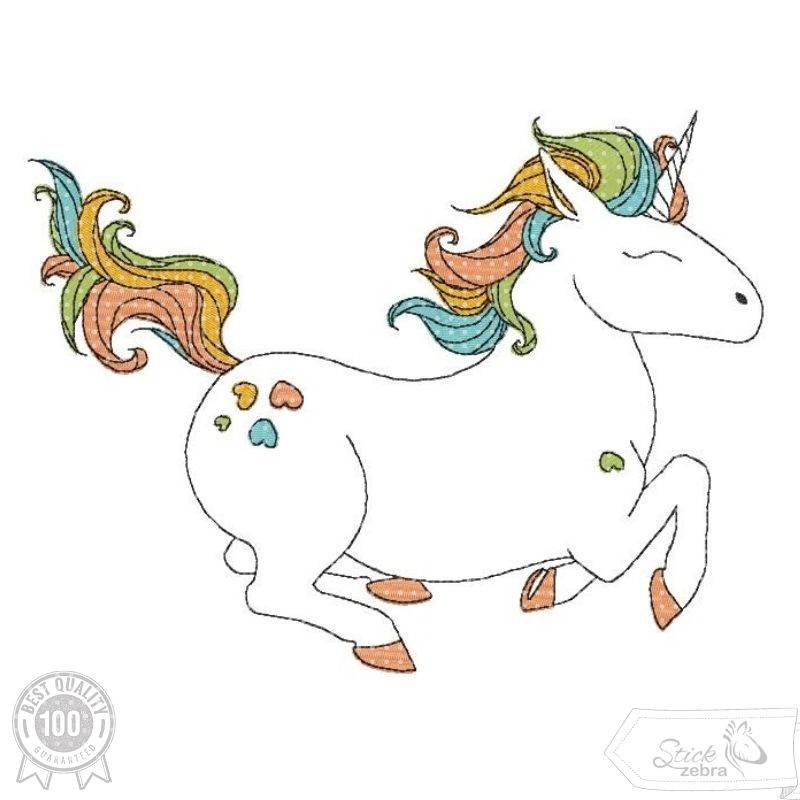Einhorn Stickdatei, fröhliches Doodle Kindermotiv für deine Stickmaschine - Sewando