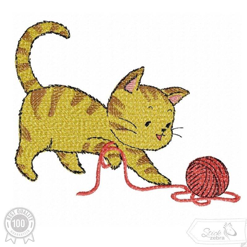 Stickdatei spielende Katze mit Wollknäuel – süßes Motiv für Kinder und Tierfreunde - Sewando