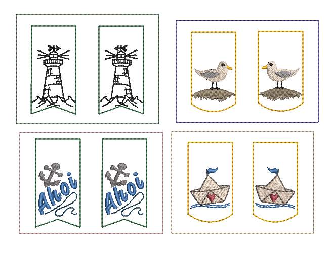 Stickdatei maritim Schlüsselanhänger SET mit Möwe Boot Anker - Sewando