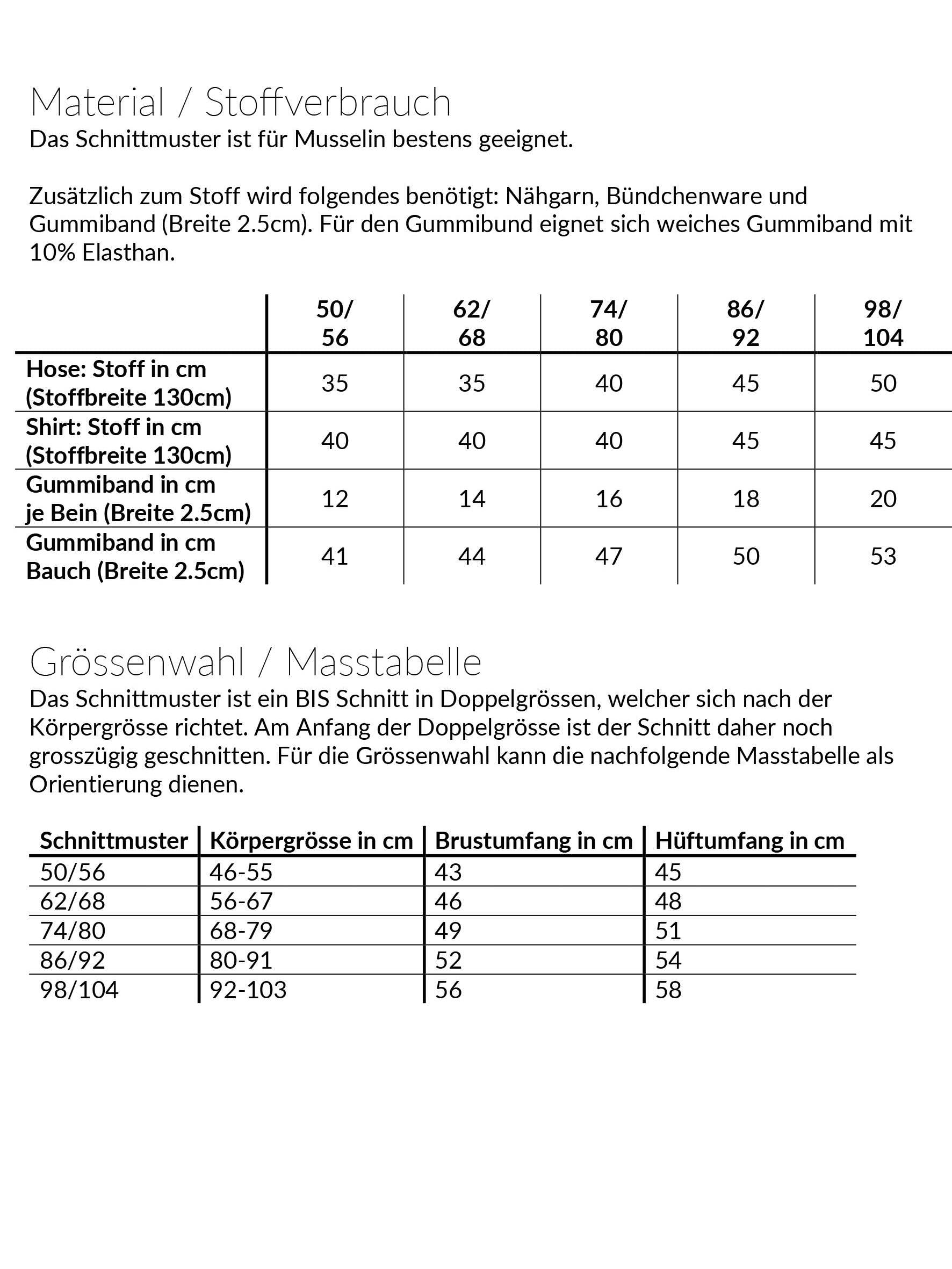 Musselin-Sommer-Set: Hose und Shirt, Schnittmuster Grösse 50-104 - Sewando