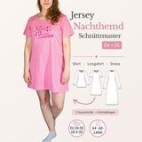 Schnittmuster Jersey Nachthemd & Schlafshirt, 4 Ärmellängen + 2 Halsausschnitte, Gr. 34-50, A4+A0
