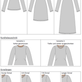 Schnittmuster Jersey Nachthemd & Schlafshirt, 4 Ärmellängen + 2 Halsausschnitte, Gr. 34-50, A4+A0