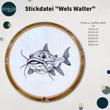 Stickdatei Fisch Set ab 10x13 in 6 Größen, Stickdesign Wels Walter