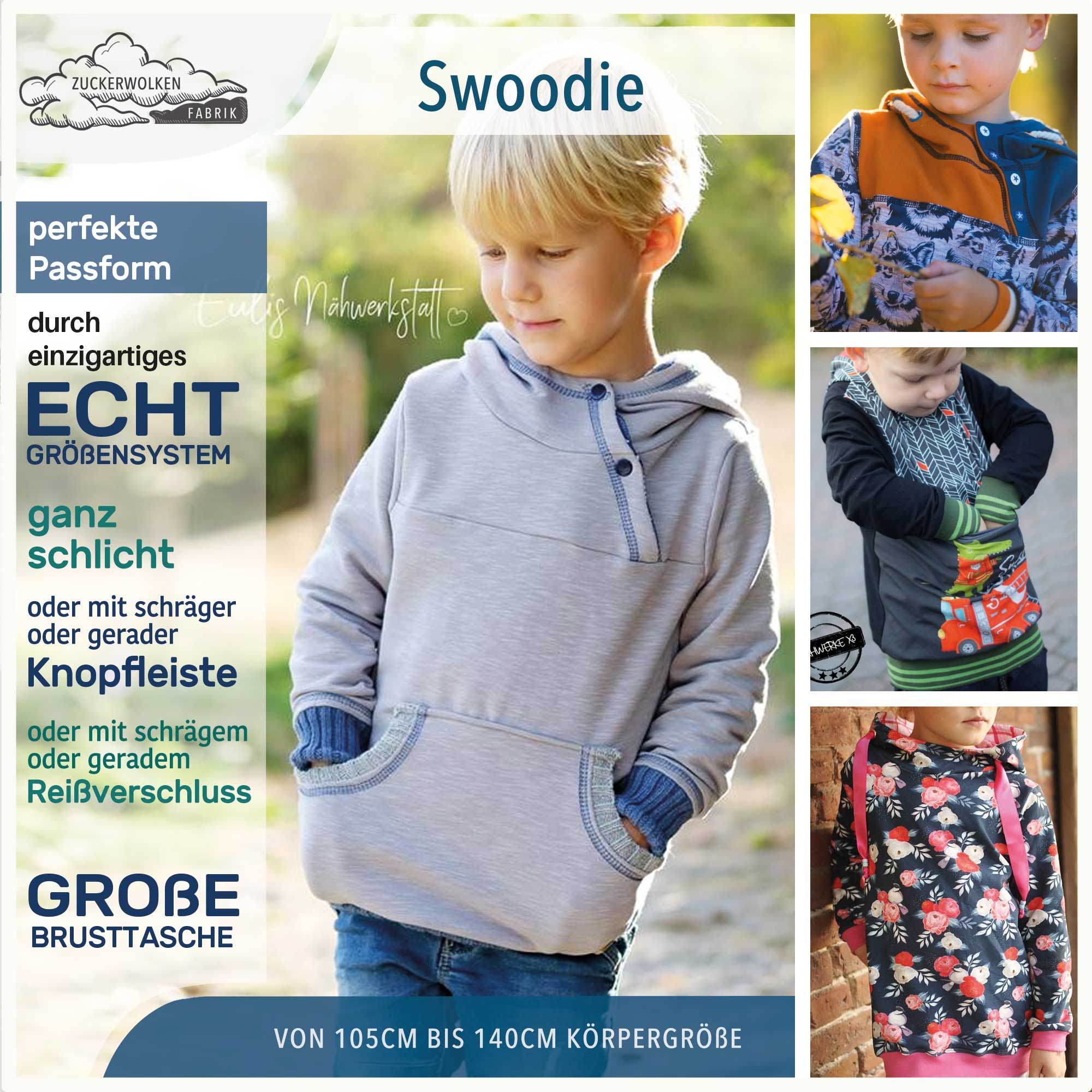 Big Swoodie Troyer, Hoodie, Knopfpullover für 105cm-140cm Körpergröße - Sewando