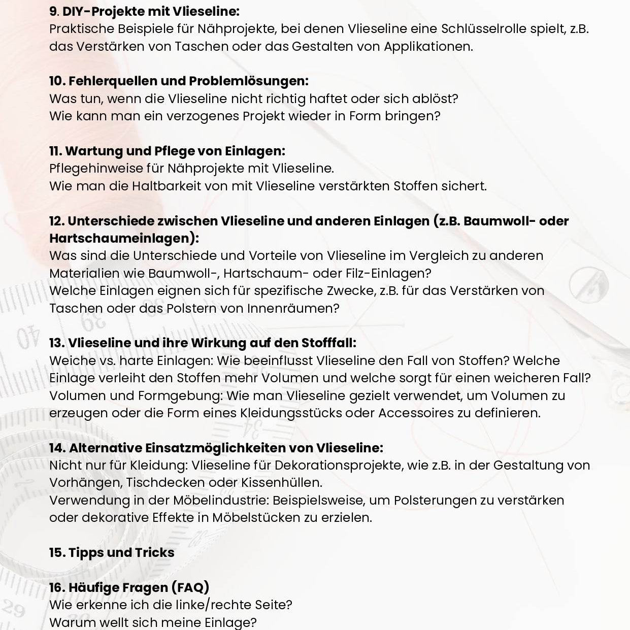 PDF- NÄHGUIDE 8 - Vlieseline und andere Einlagen + Bonus - Sewando