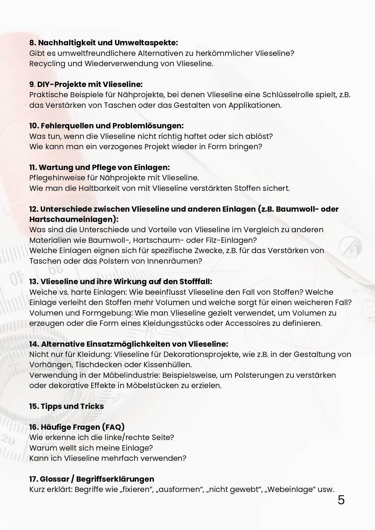 PDF- NÄHGUIDE 8 - Vlieseline und andere Einlagen + Bonus - Sewando