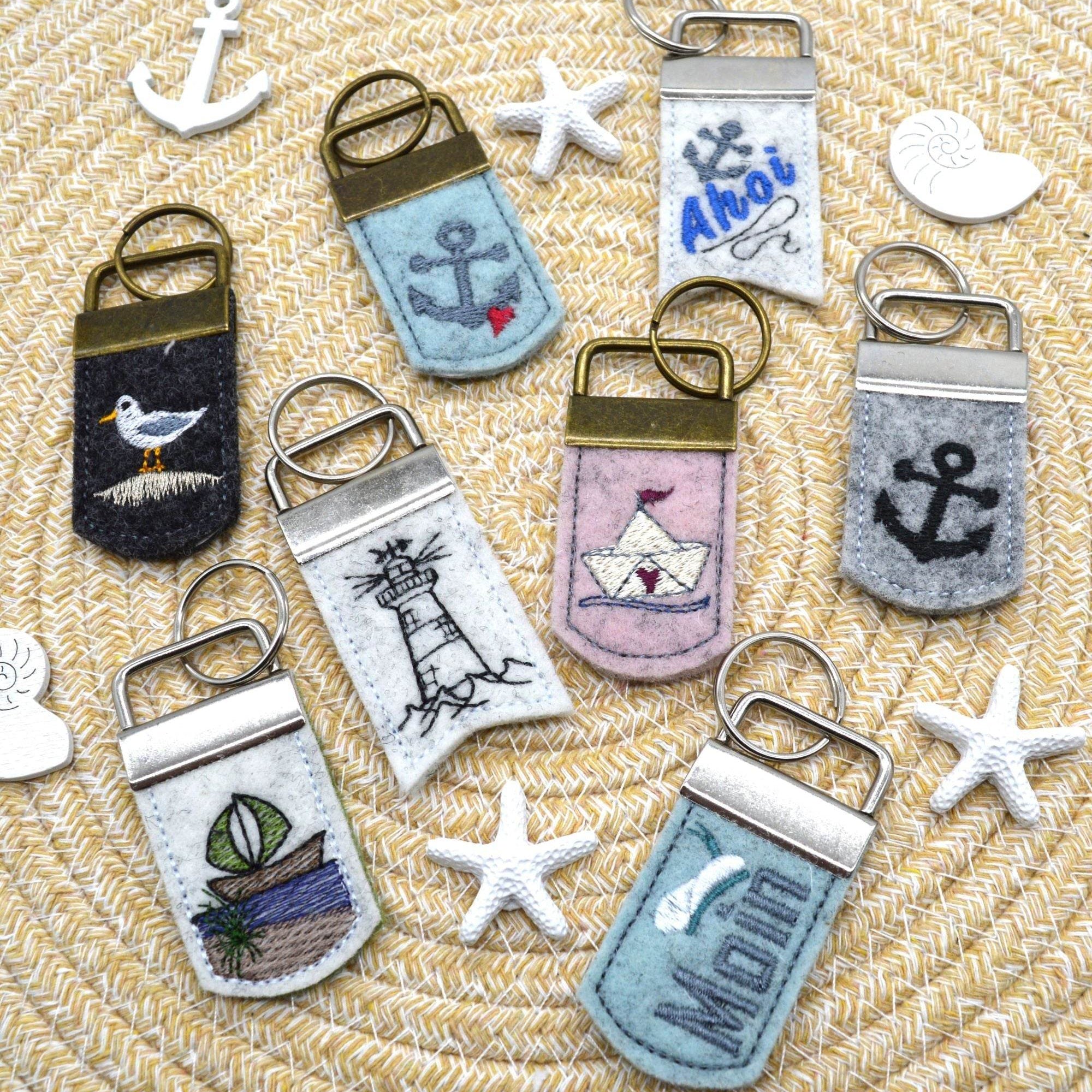 Stickdatei maritim Schlüsselanhänger SET mit Möwe Boot Anker - Sewando