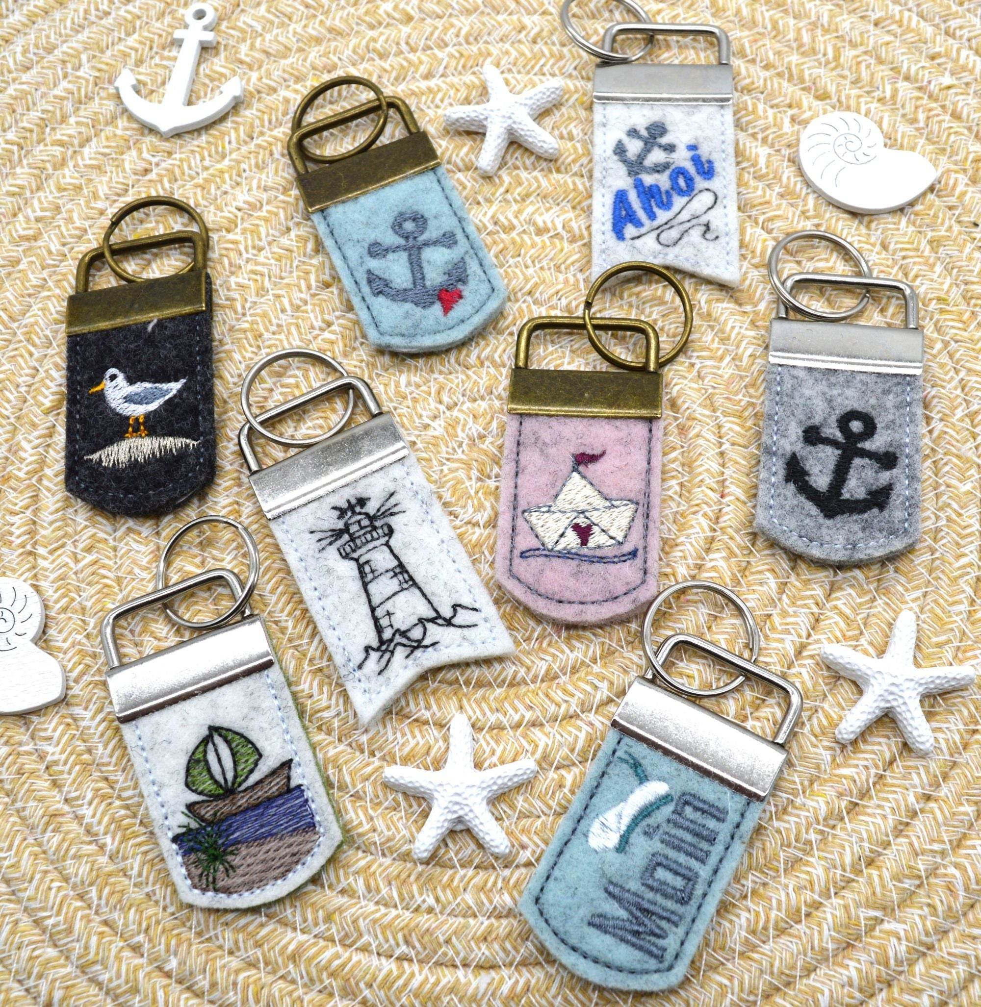 Stickdatei maritim Schlüsselanhänger SET mit Möwe Boot Anker - Sewando