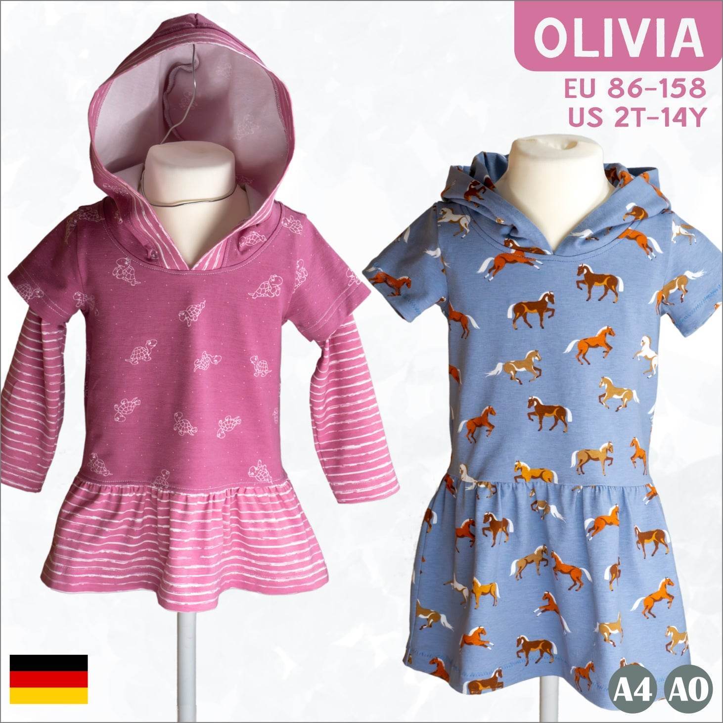 Olivia – Sweatkleid oder Longshirt mit Kapuze Gr. 86-158 - Sewando
