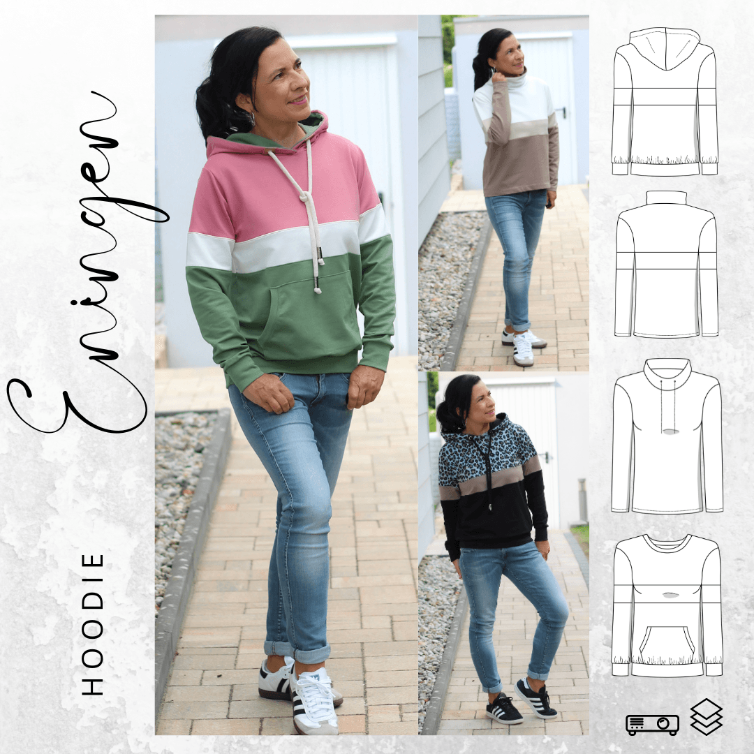 Schnittmuster Colorblocking Hoodie ENINGEN Gr. 34-56 : - Sewando