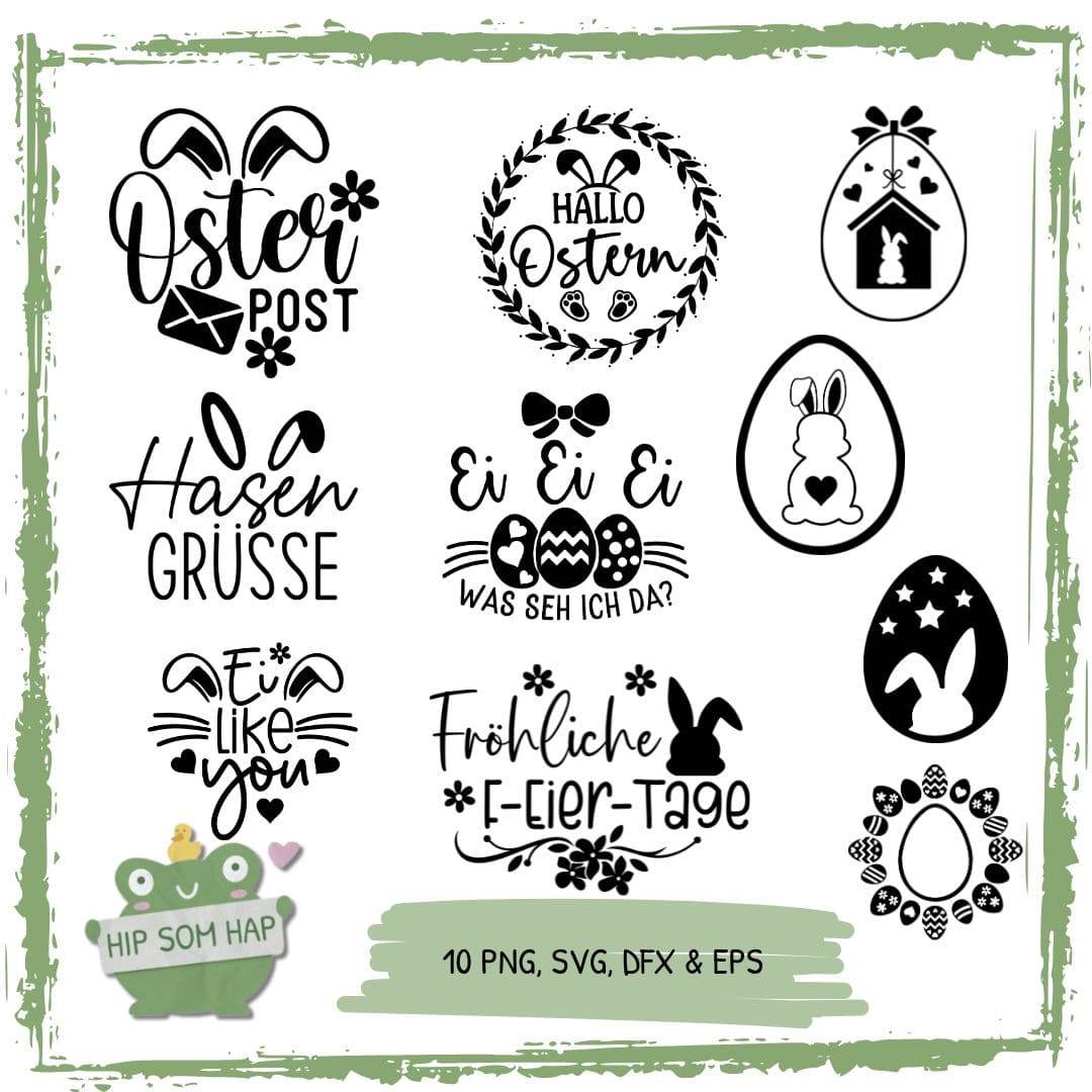 Plotterdateien Ostern Set – 10 witzige Designs mit Hasen, Eiern & Sprüchen - Sewando