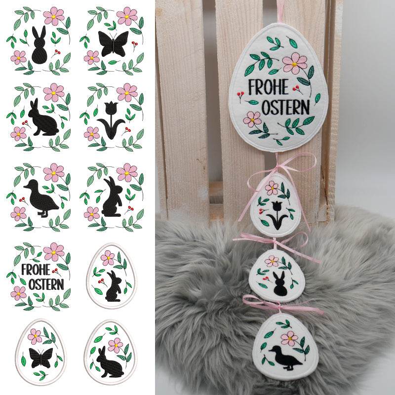 Stickdatei Set Ostersillhouetten Scherenschnitte Frühlingsdeko & Frohe Ostern - Sewando