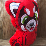 ITH Plüschtier „Panda rot“ | Für 16x26 Rahmen | In-the-Hoop Plushie | Stickdatei | Embroidery Design | alle Formate | Sofort-Download