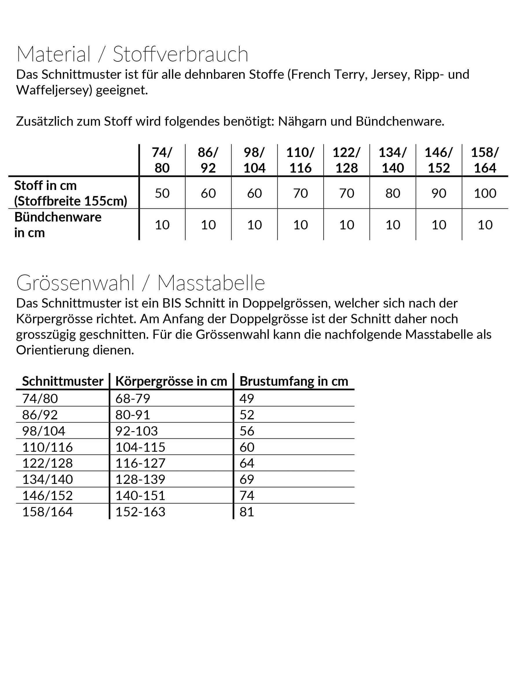 Panel T-Shirt, Schnittmuster Grösse 74-164 - Sewando