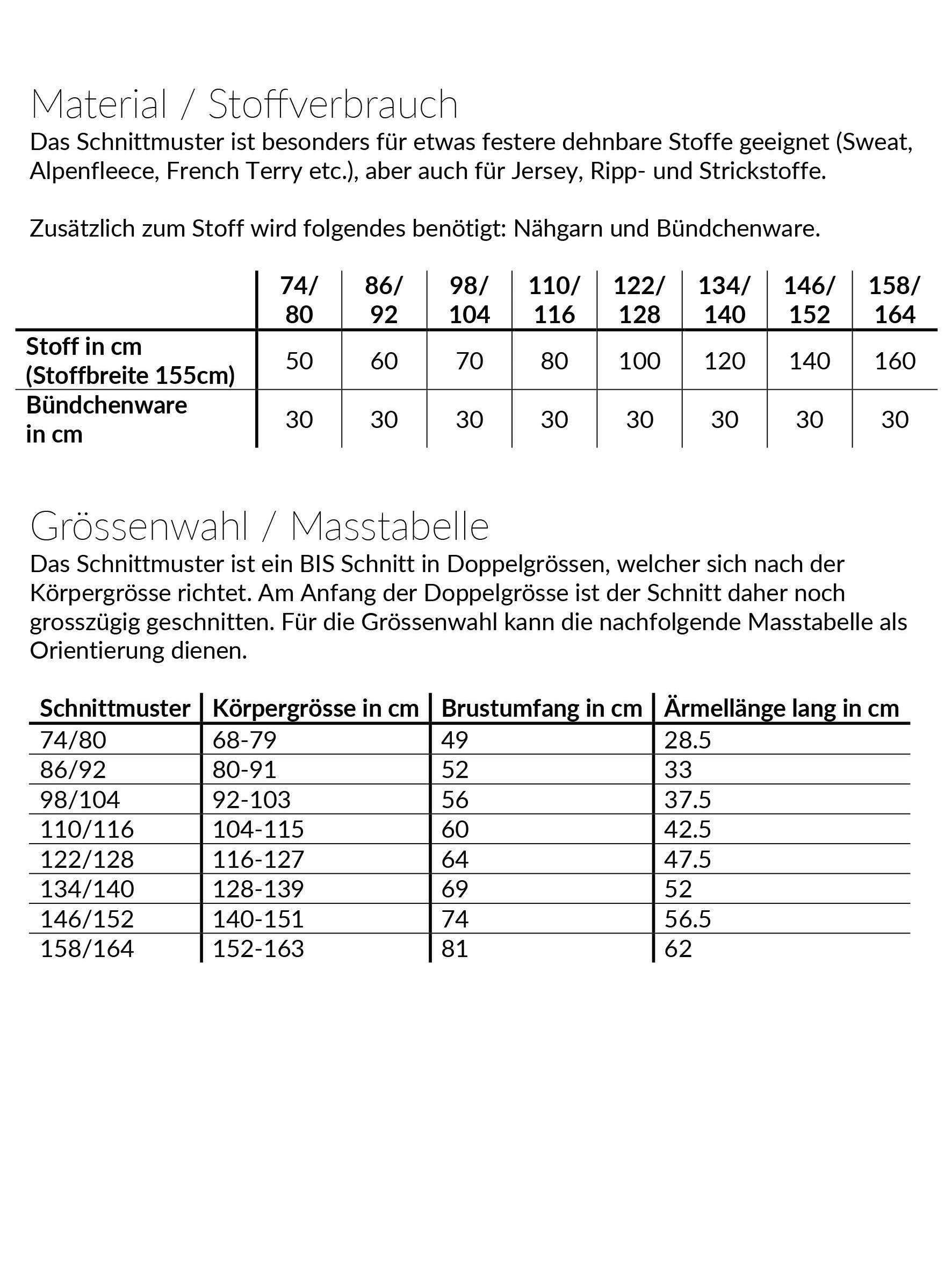 Panel-Hoodie, Schnittmuster Grösse 74-164 - Sewando