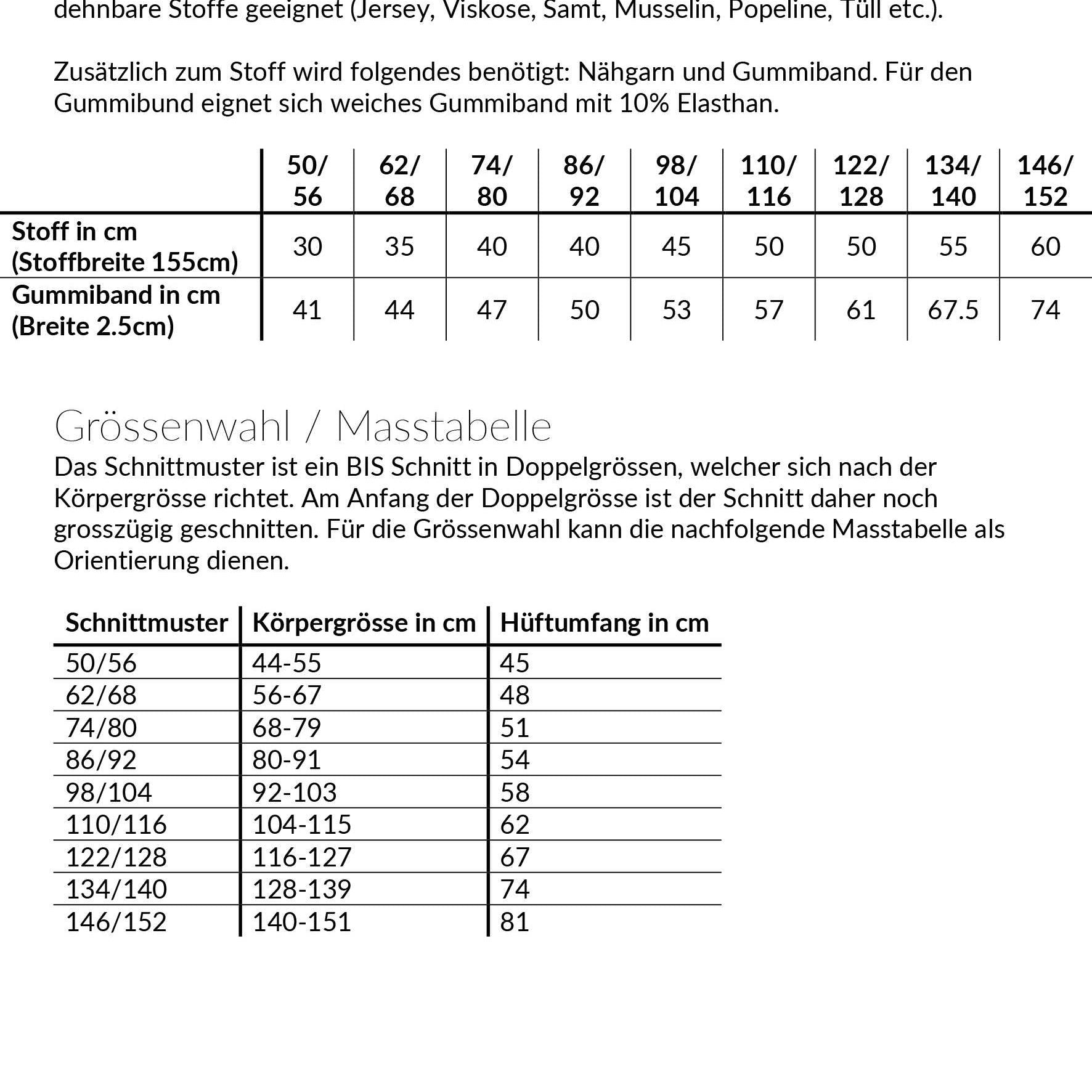 Paperbagröckli, Schnittmuster Grösse 50-152 - Sewando