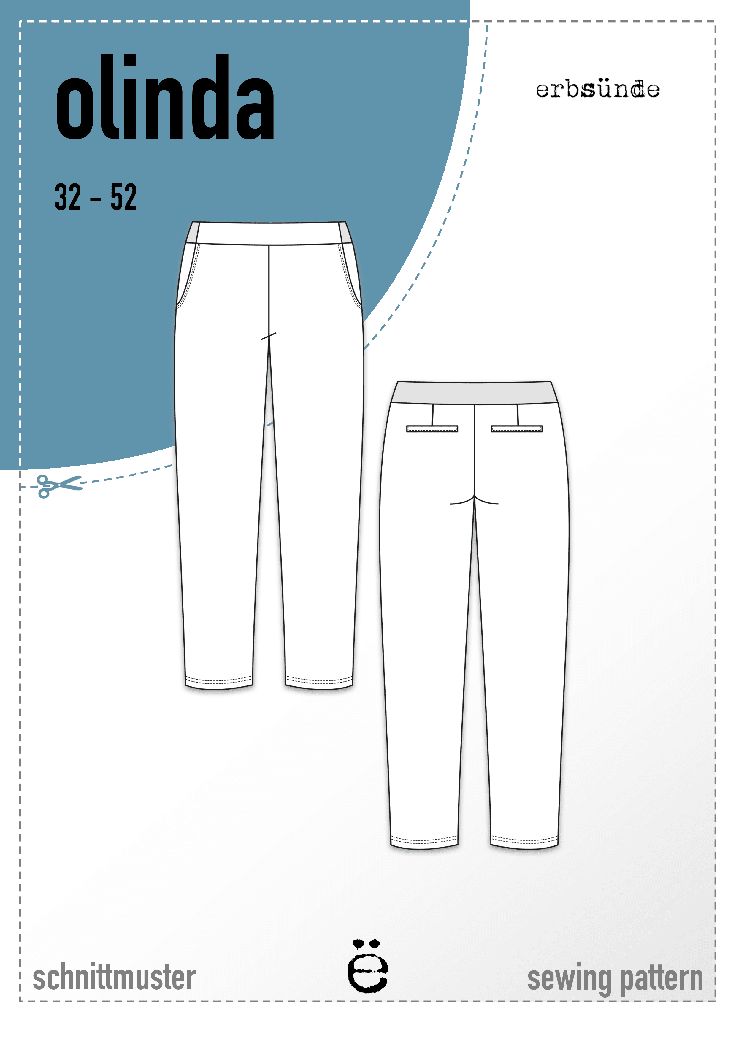 Schnittmuster schmale Hose, Slacks OLINDA (32-52) : - Sewando