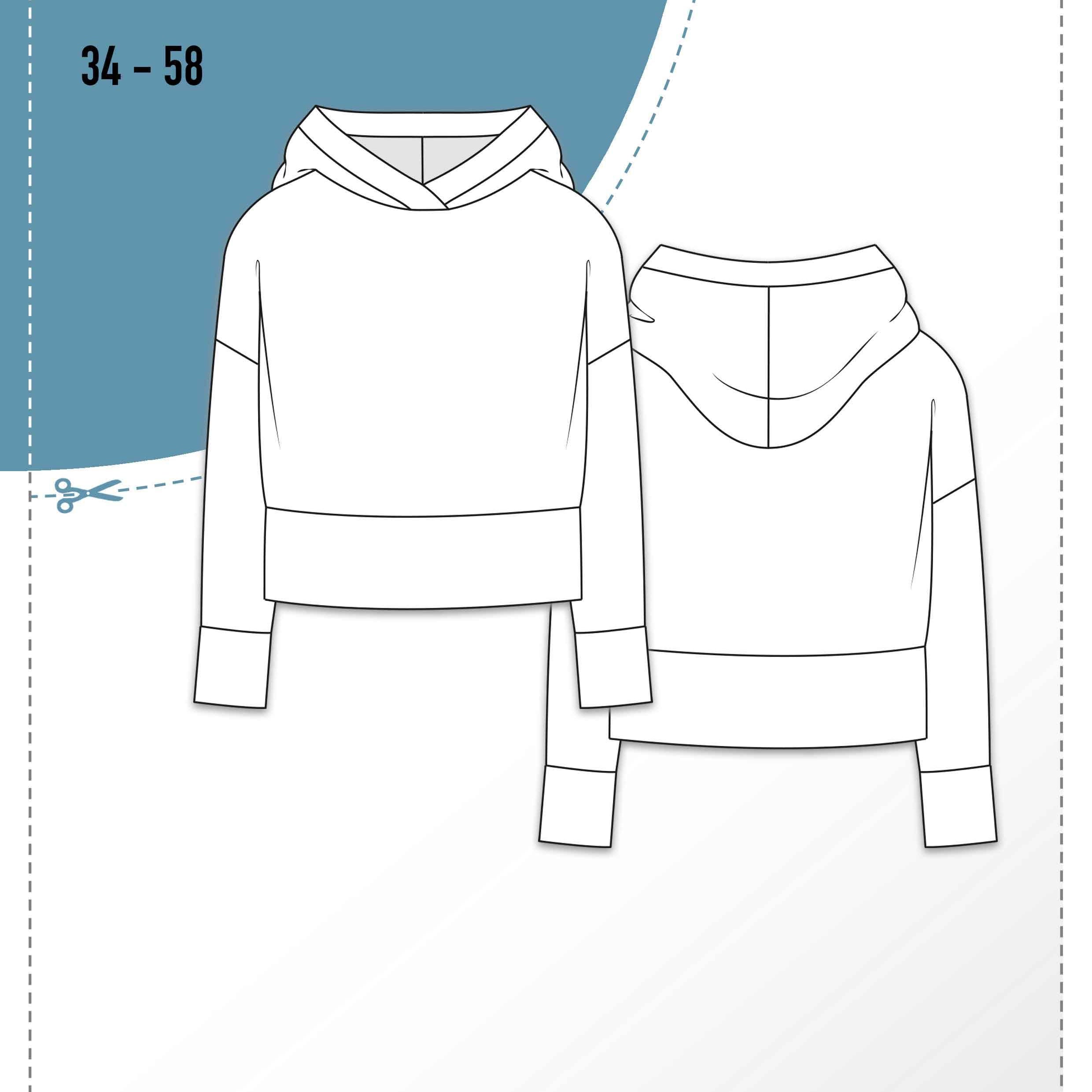 Schnittmuster Kurz-Sweater Hoodie SALVIA (34-58) - Sewando