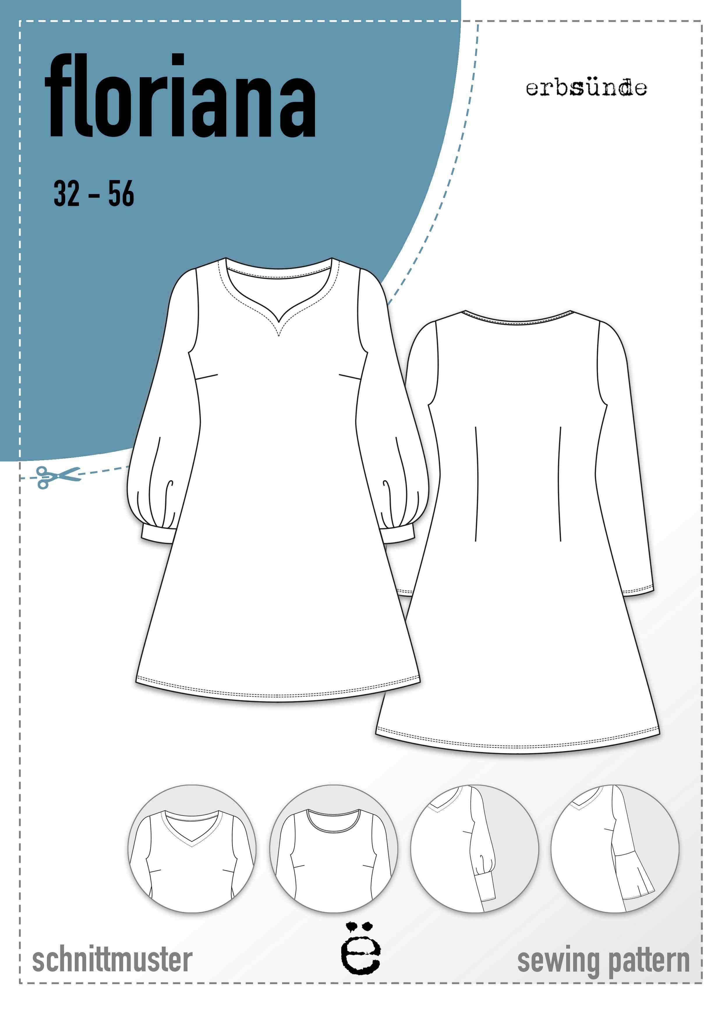 Schnittmuster Varianten-Kleid FLORIANA (32-56): - Sewando
