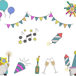Stickdatei Set ITH Grußkarten Silvester Silvesterparty Gnom Happy New Year - Sewando