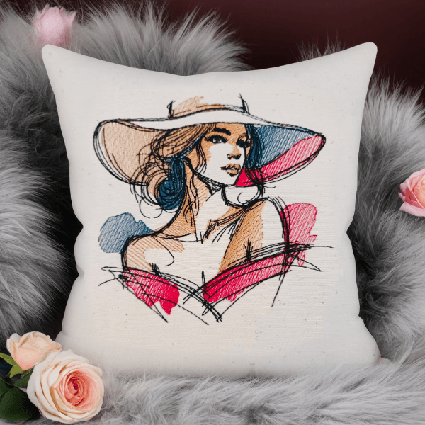 Frau Stickdatei, elegantes Skizzenportrait im Doodle-Style für deine Stickmaschine - Sewando
