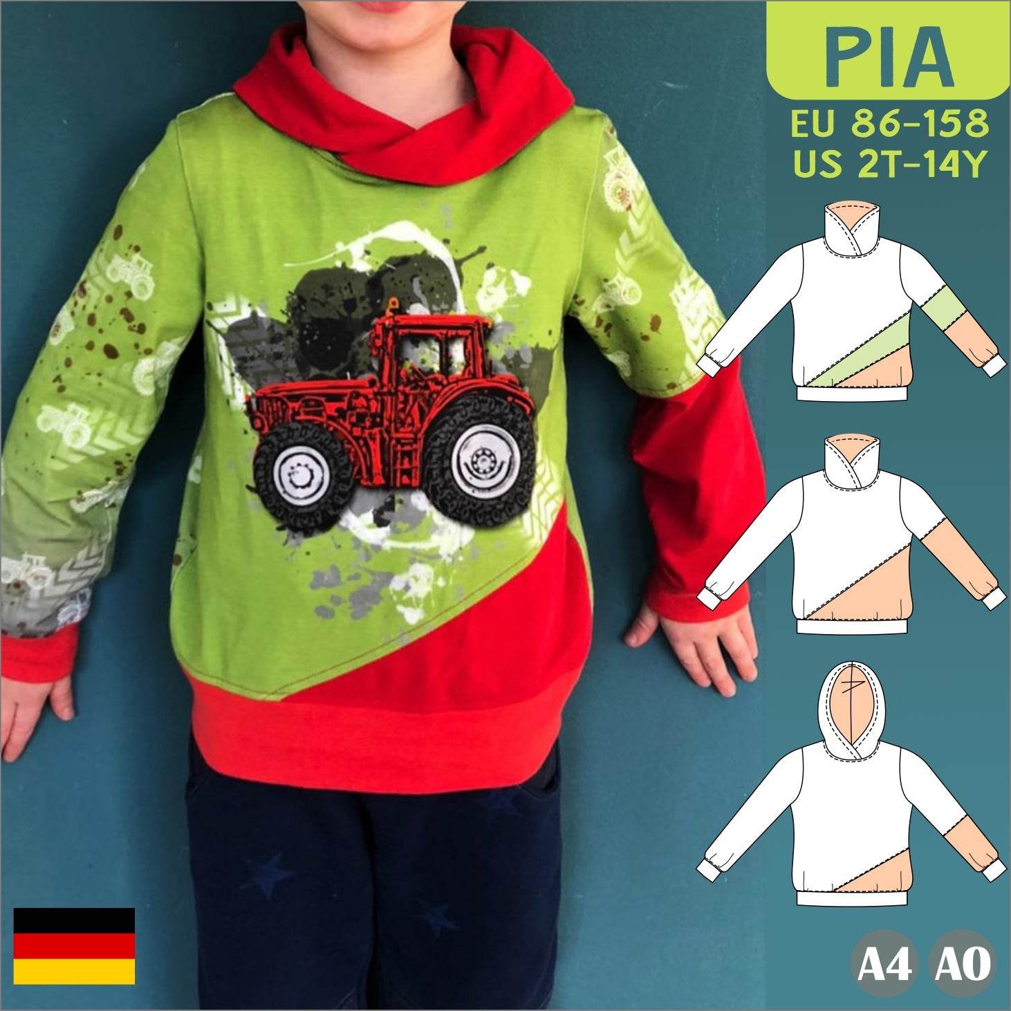 Pia – Kinderhoodie mit Teilungsnähten Gr. 86-158 - Sewando