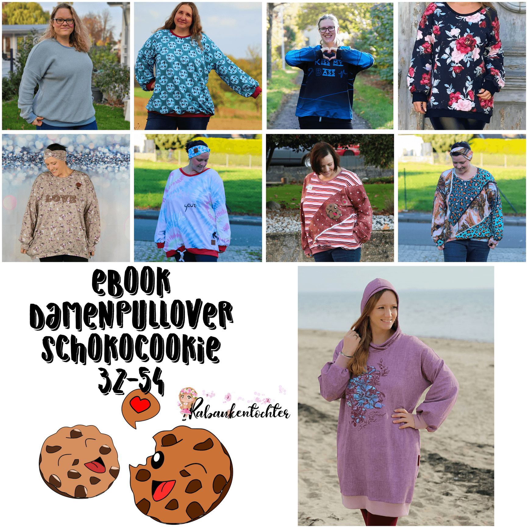 Schnittmuster Pullover Schokocookie Damen Größe 32-54 inkl. Applikation - Sewando
