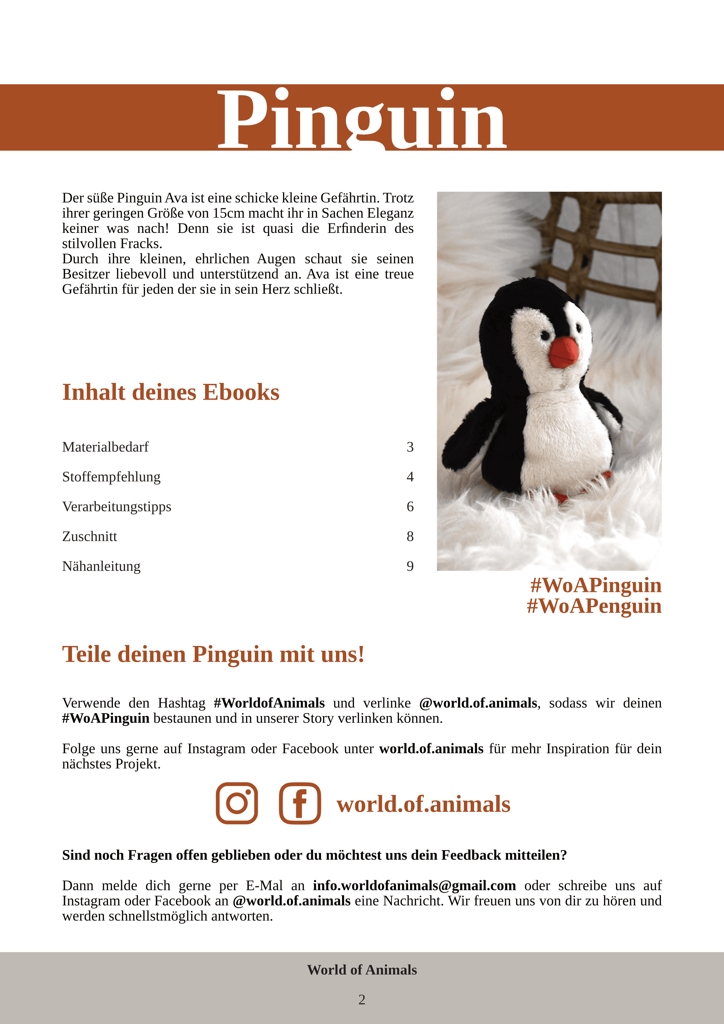 Pinguin Ava - PDF Schnittmuster und Nähanleitung - 15cm - Sewando