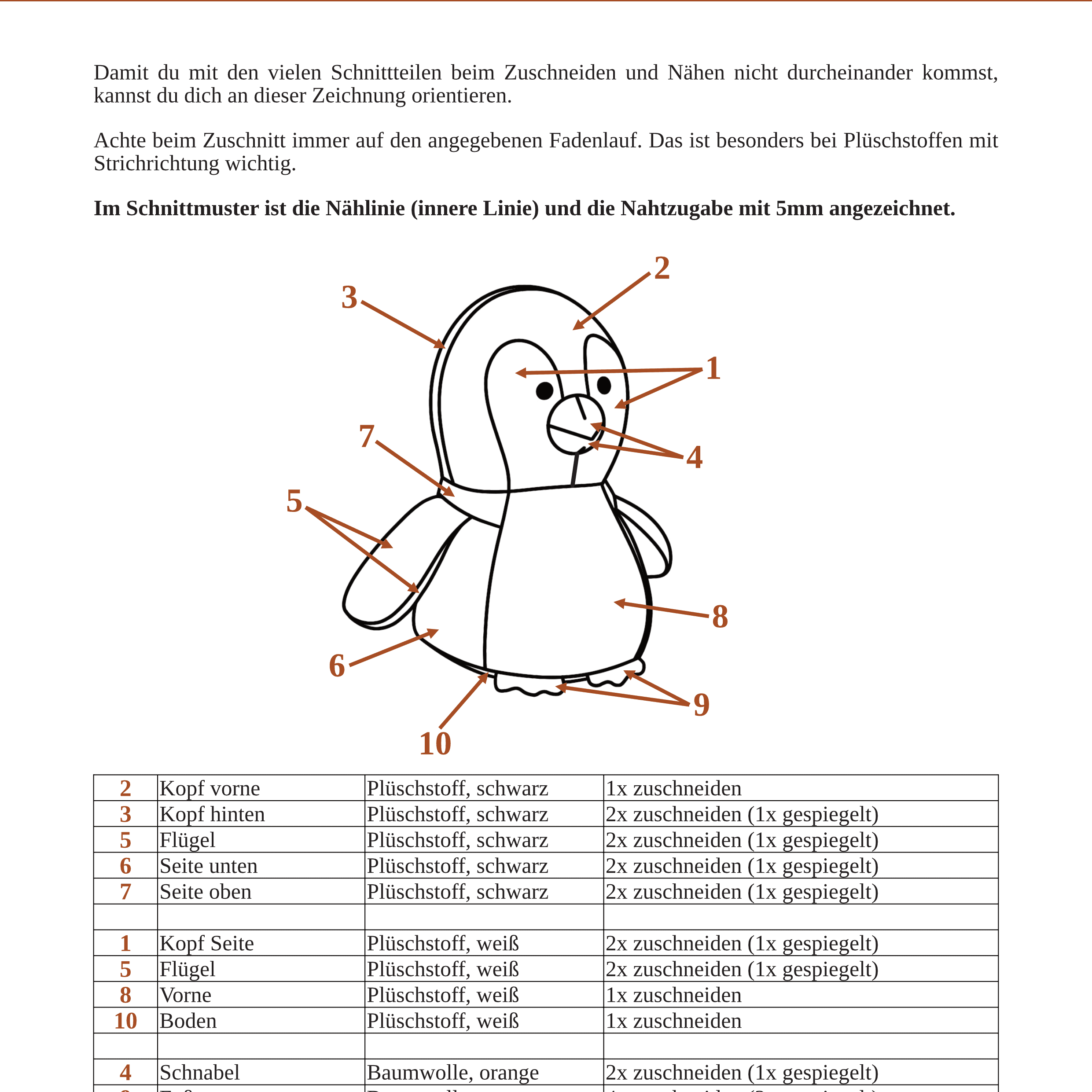Pinguin Ava - PDF Schnittmuster und Nähanleitung - 15cm - Sewando