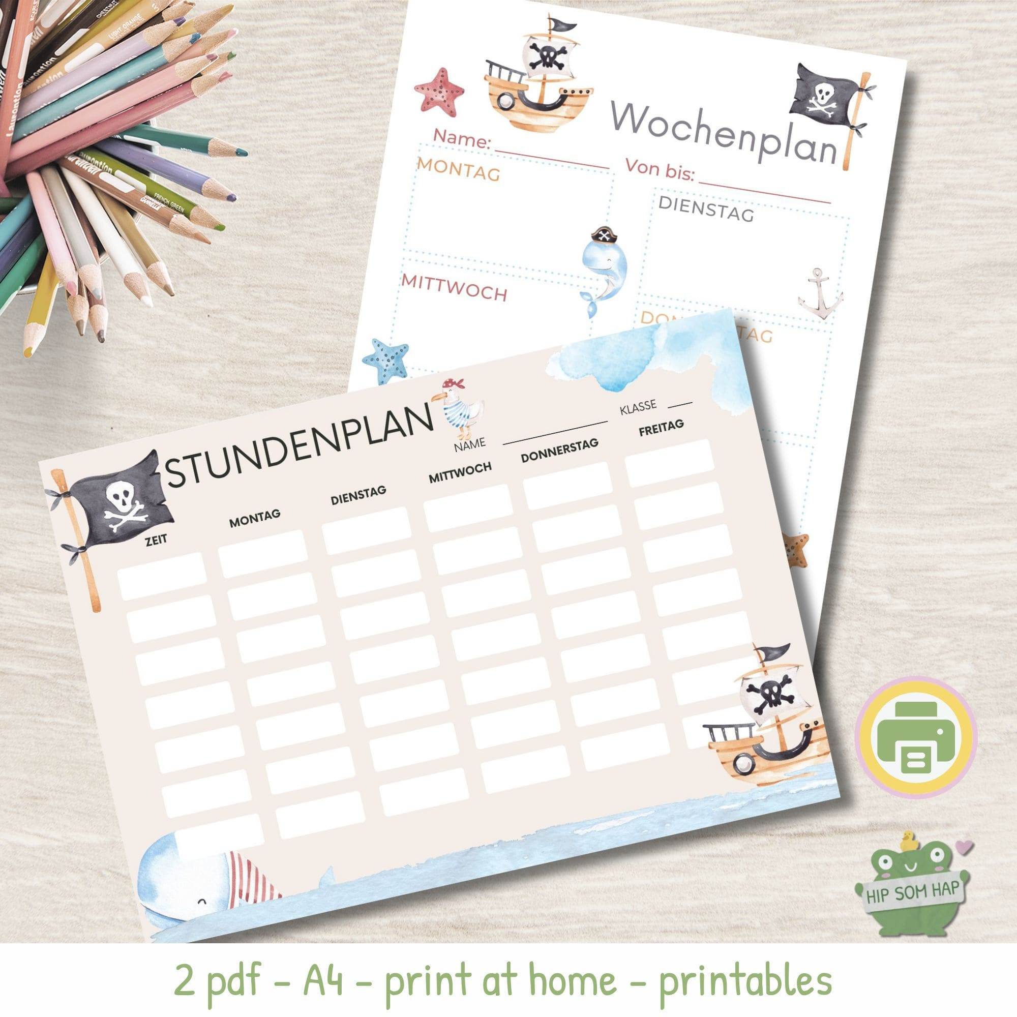 Stundenplan & Wochenplan Piraten – Printable für Kinder zum Schulstart - Sewando