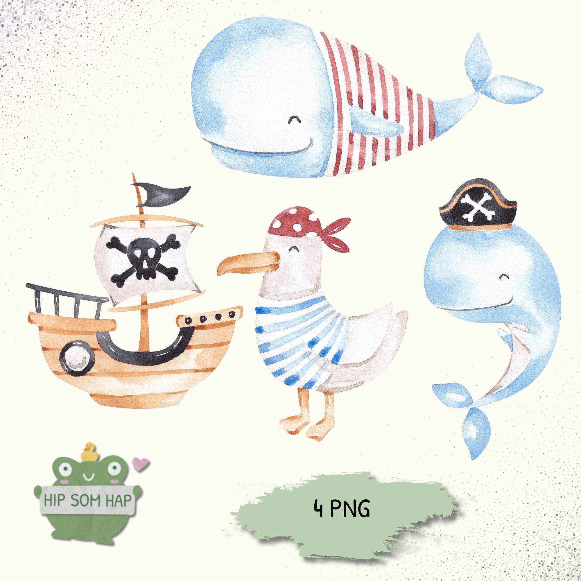 Piraten-Designs für kleine Seeräuber – 4 süße PNG-Dateien für Shirts, Karten & mehr - Sewando